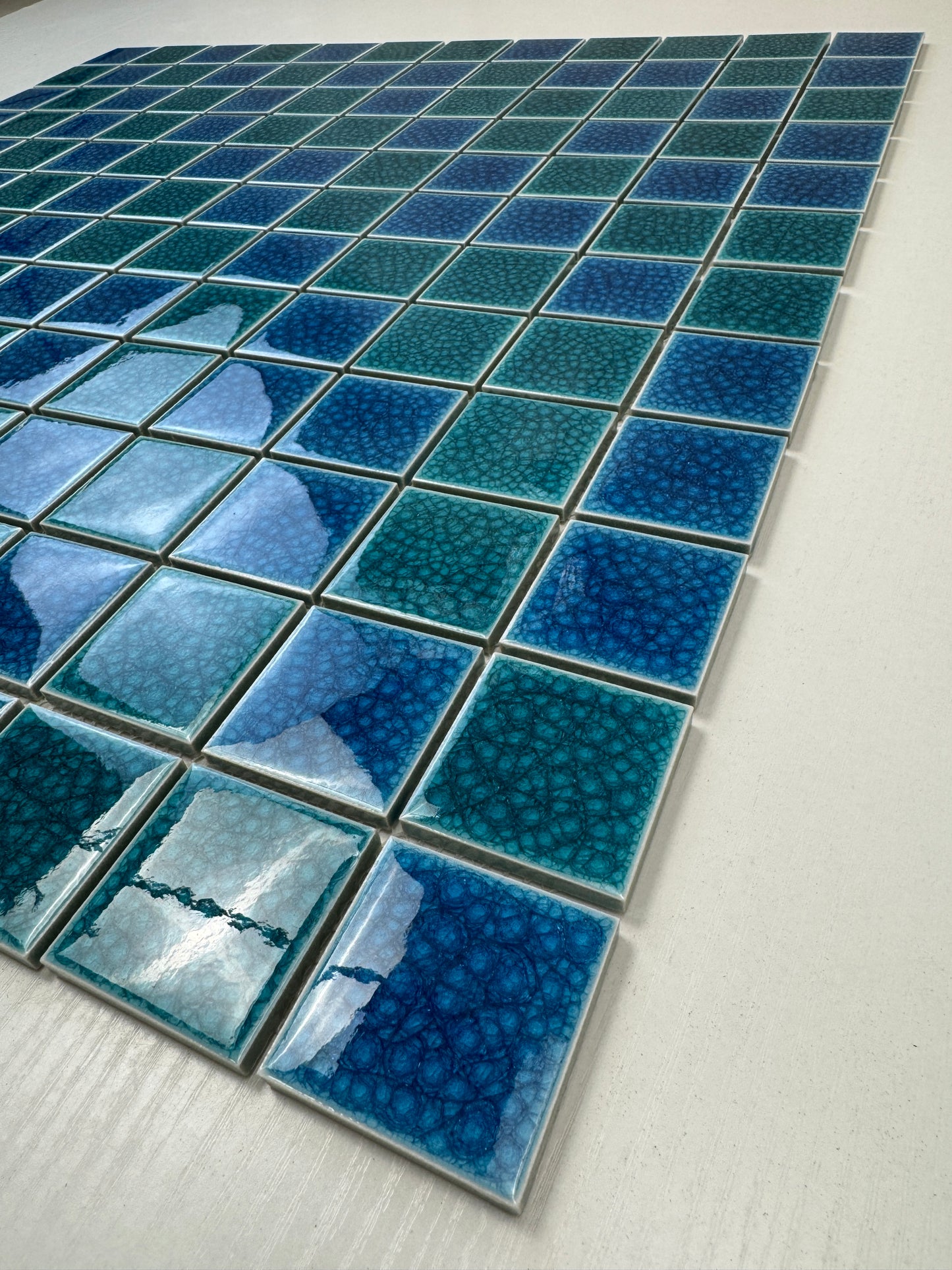 Oceanic Opal Series Tiffany Blue & French Blue Mixed Double Crackle Porcelain Mosaic