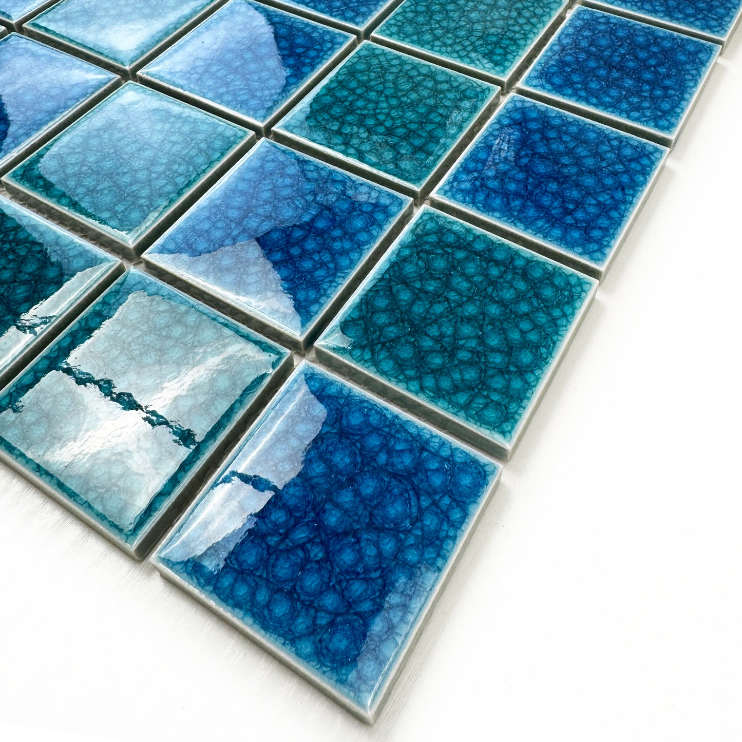 Oceanic Opal Series Tiffany Blue & French Blue Mixed Double Crackle Porcelain Mosaic