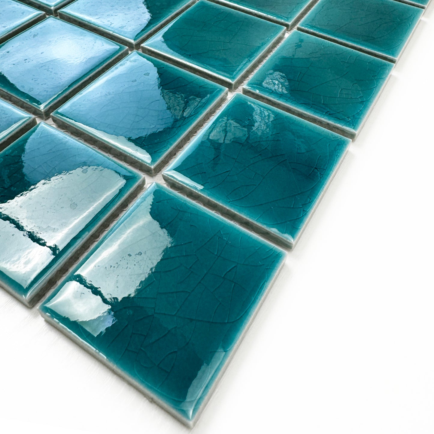 Oceanic Opal Series Teal Blue Crackle Porcelain Mosaic
