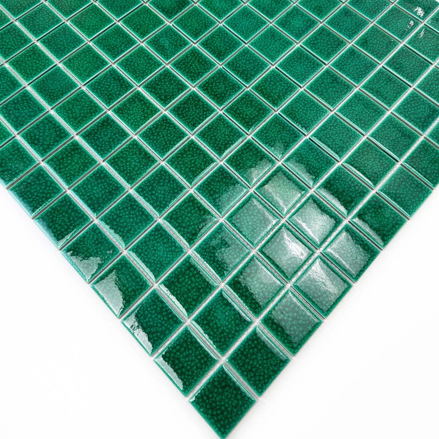 Oceanic Opal Series Forest Green Convex Surface Crackle Porcelain Mosaic