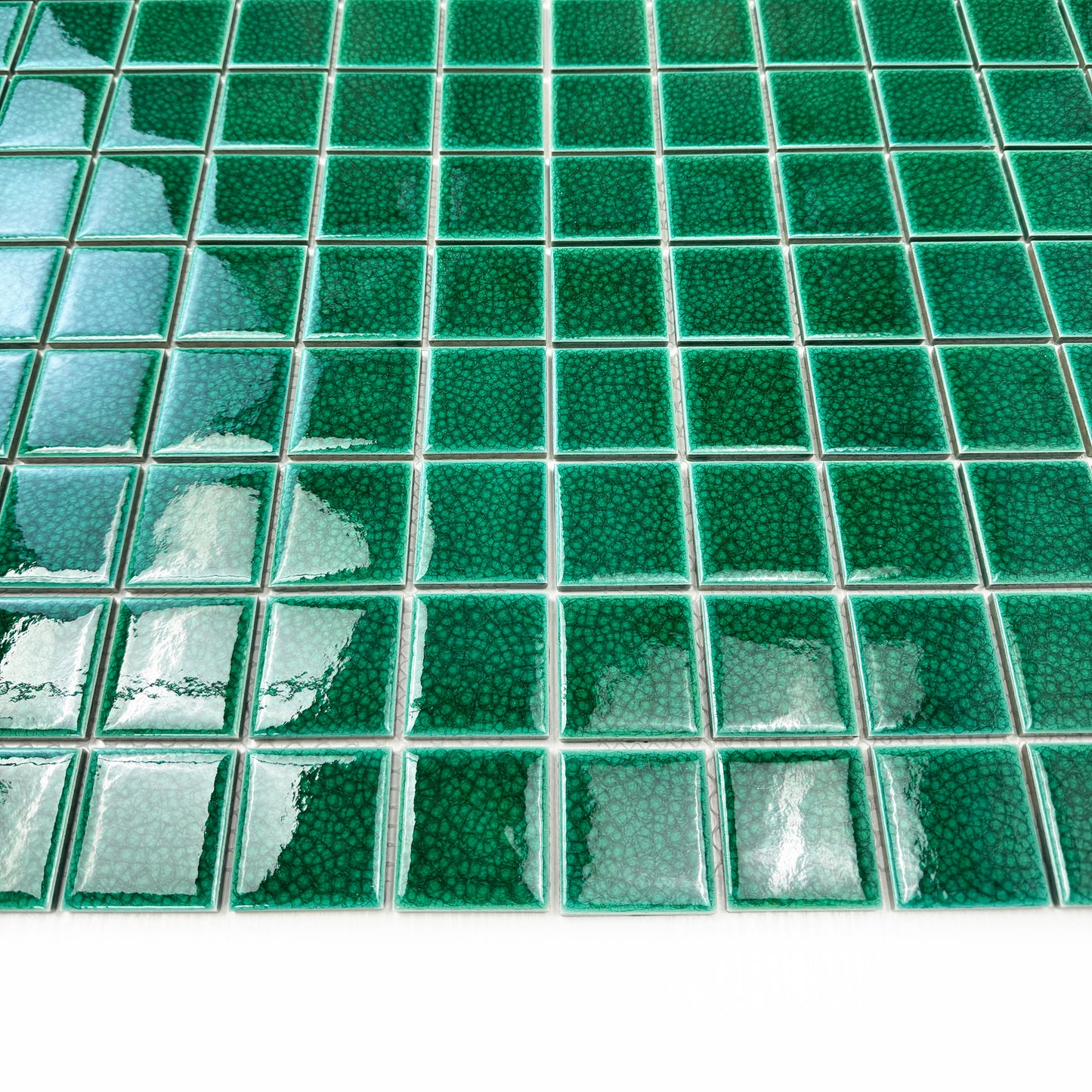 Oceanic Opal Series Forest Green Convex Surface Crackle Porcelain Mosaic