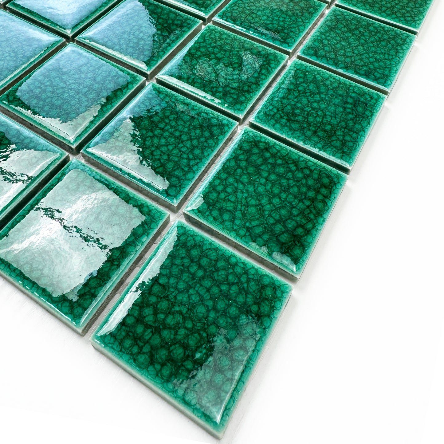 Oceanic Opal Series Forest Green Convex Surface Crackle Porcelain Mosaic