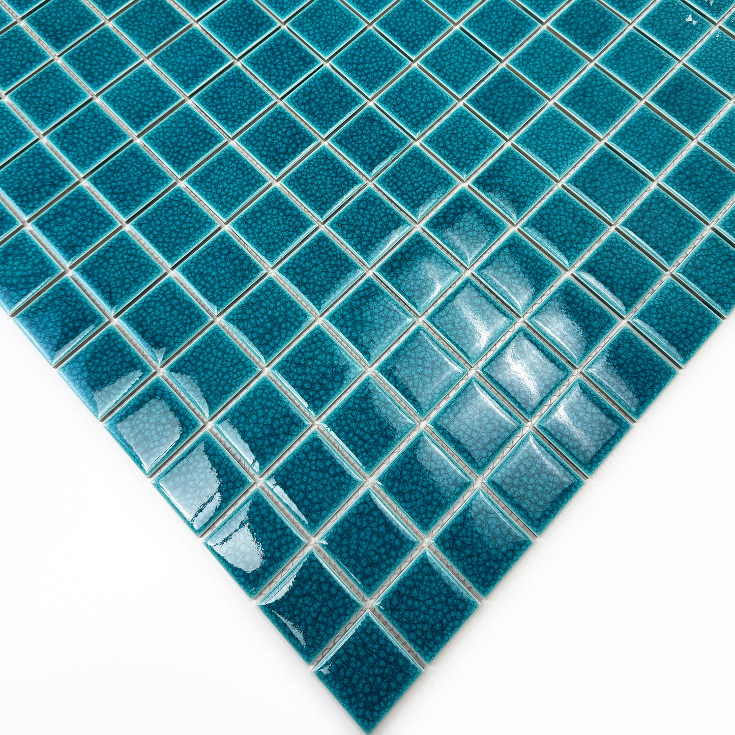 Oceanic Opal Series Dark Teal Blue Convex Surface Crackle Porcelain Mosaic