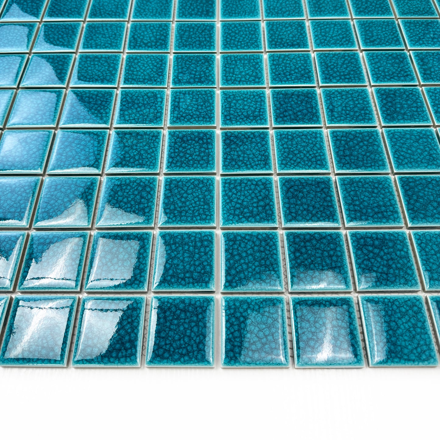 Oceanic Opal Series Dark Teal Blue Convex Surface Crackle Porcelain Mosaic