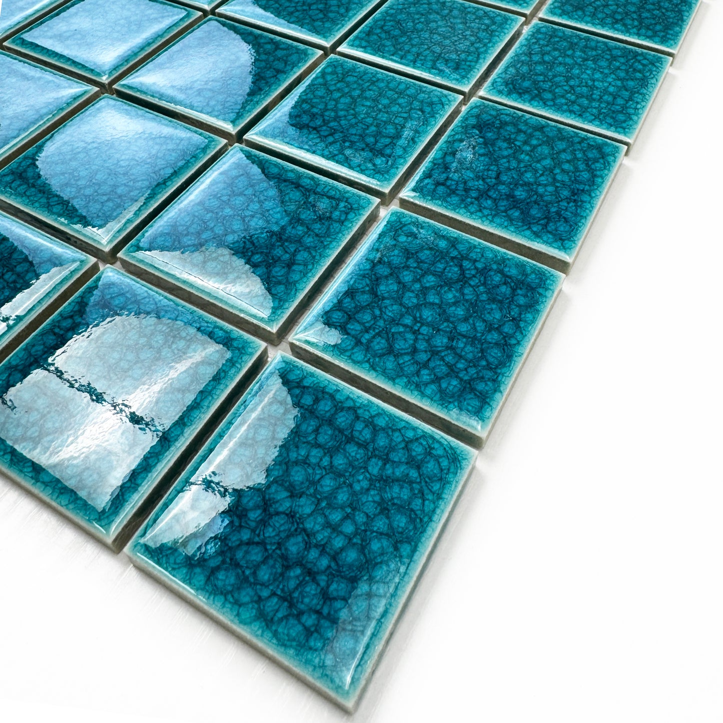Oceanic Opal Series Dark Teal Blue Convex Surface Crackle Porcelain Mosaic