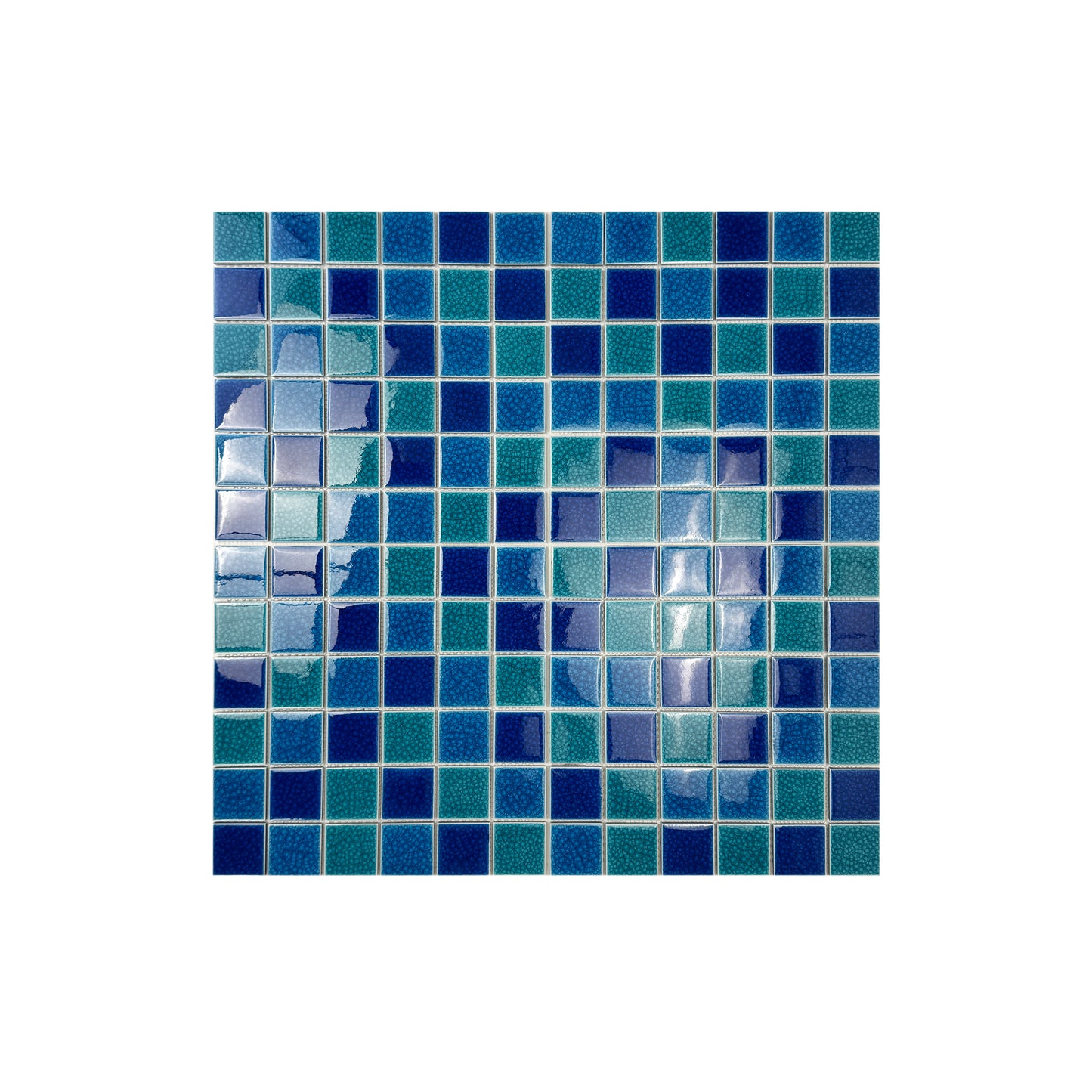 Oceanic Opal Series French Blue & Klein Blue & Tiffany Blue Mixed Double Crackle Porcelain Mosaic