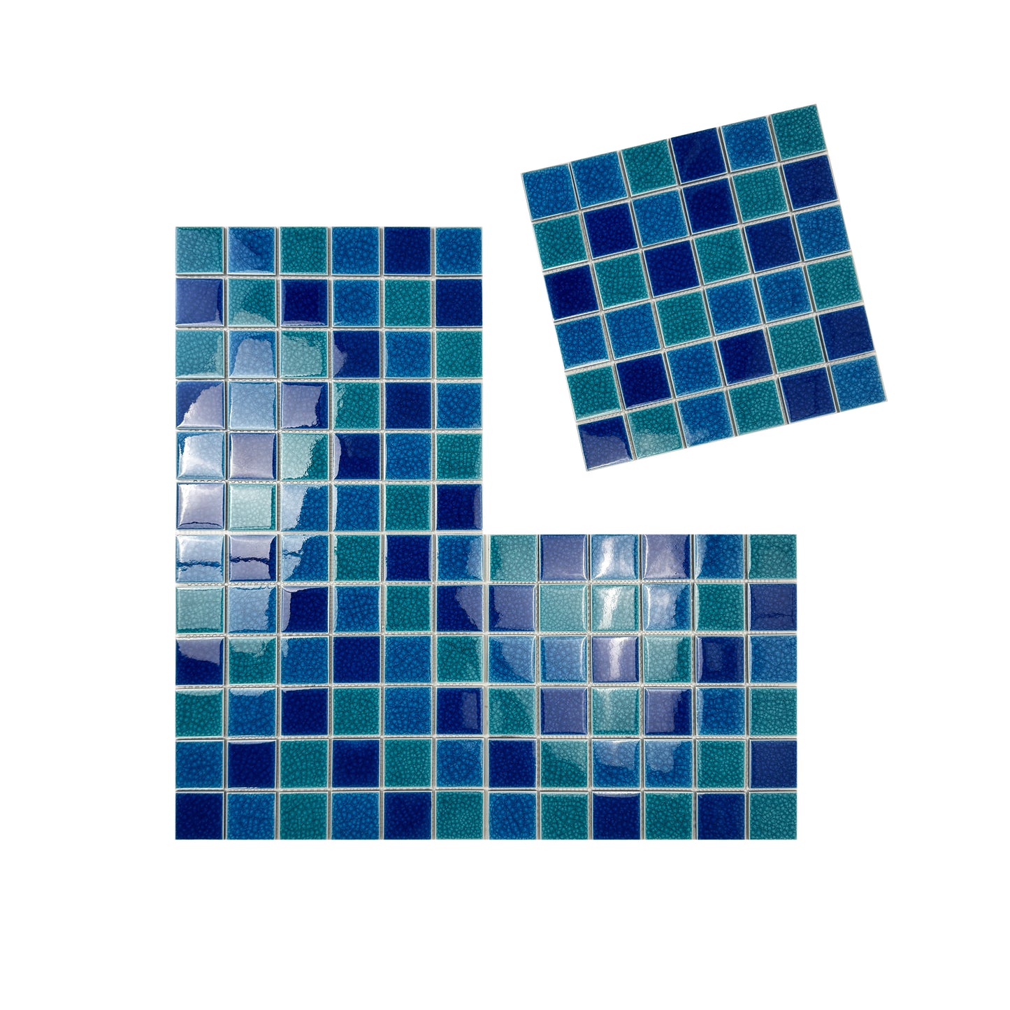 Oceanic Opal Series French Blue & Klein Blue & Tiffany Blue Mixed Double Crackle Porcelain Mosaic