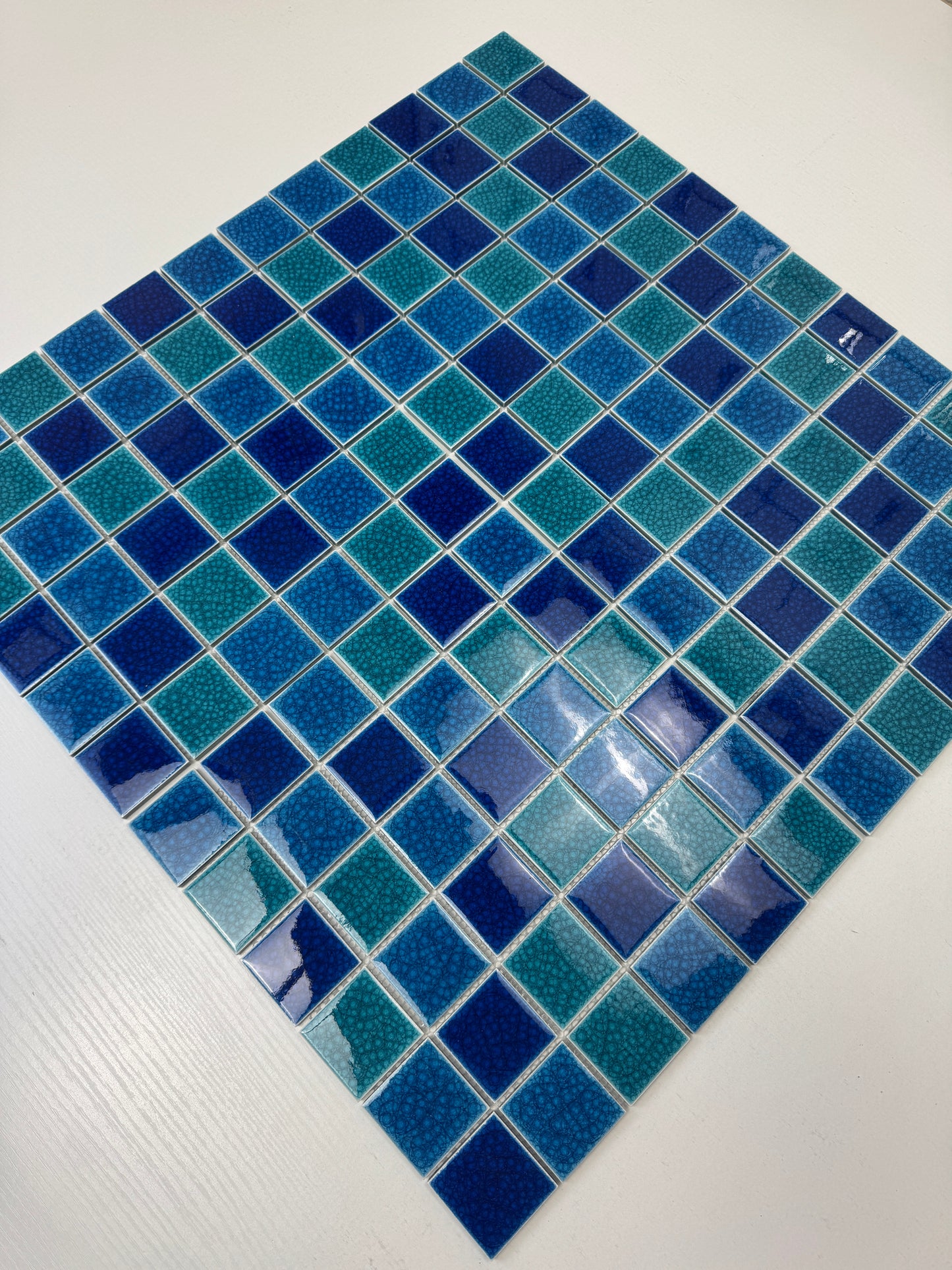 Oceanic Opal Series French Blue & Klein Blue & Tiffany Blue Mixed Double Crackle Porcelain Mosaic