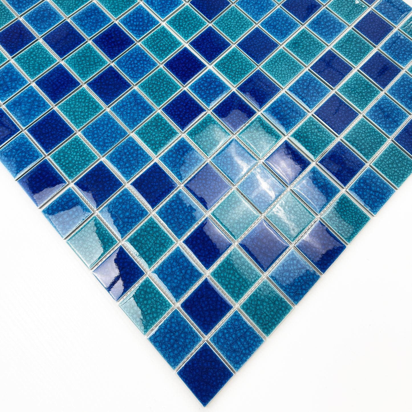 Oceanic Opal Series French Blue & Klein Blue & Tiffany Blue Mixed Double Crackle Porcelain Mosaic