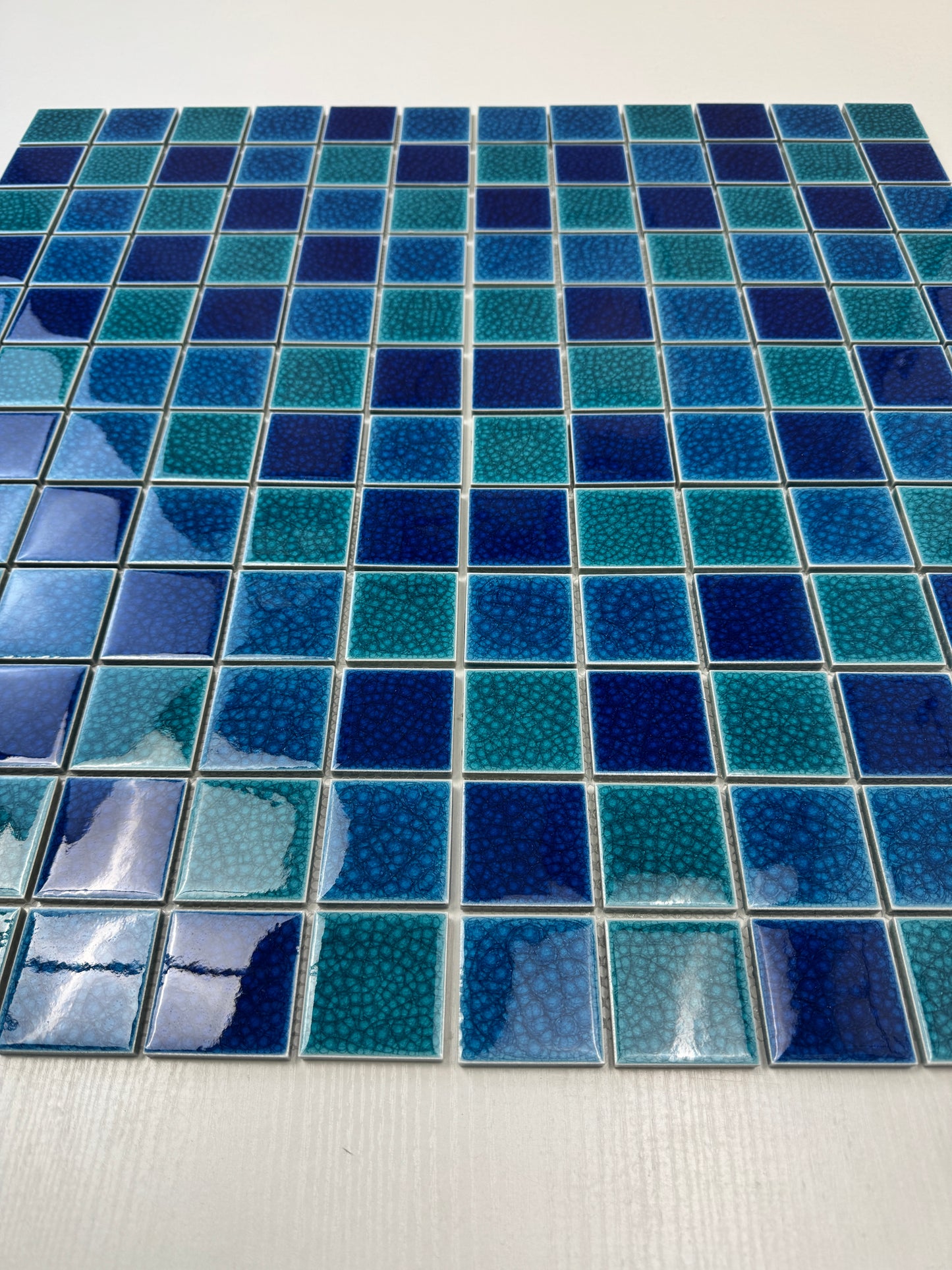 Oceanic Opal Series French Blue & Klein Blue & Tiffany Blue Mixed Double Crackle Porcelain Mosaic