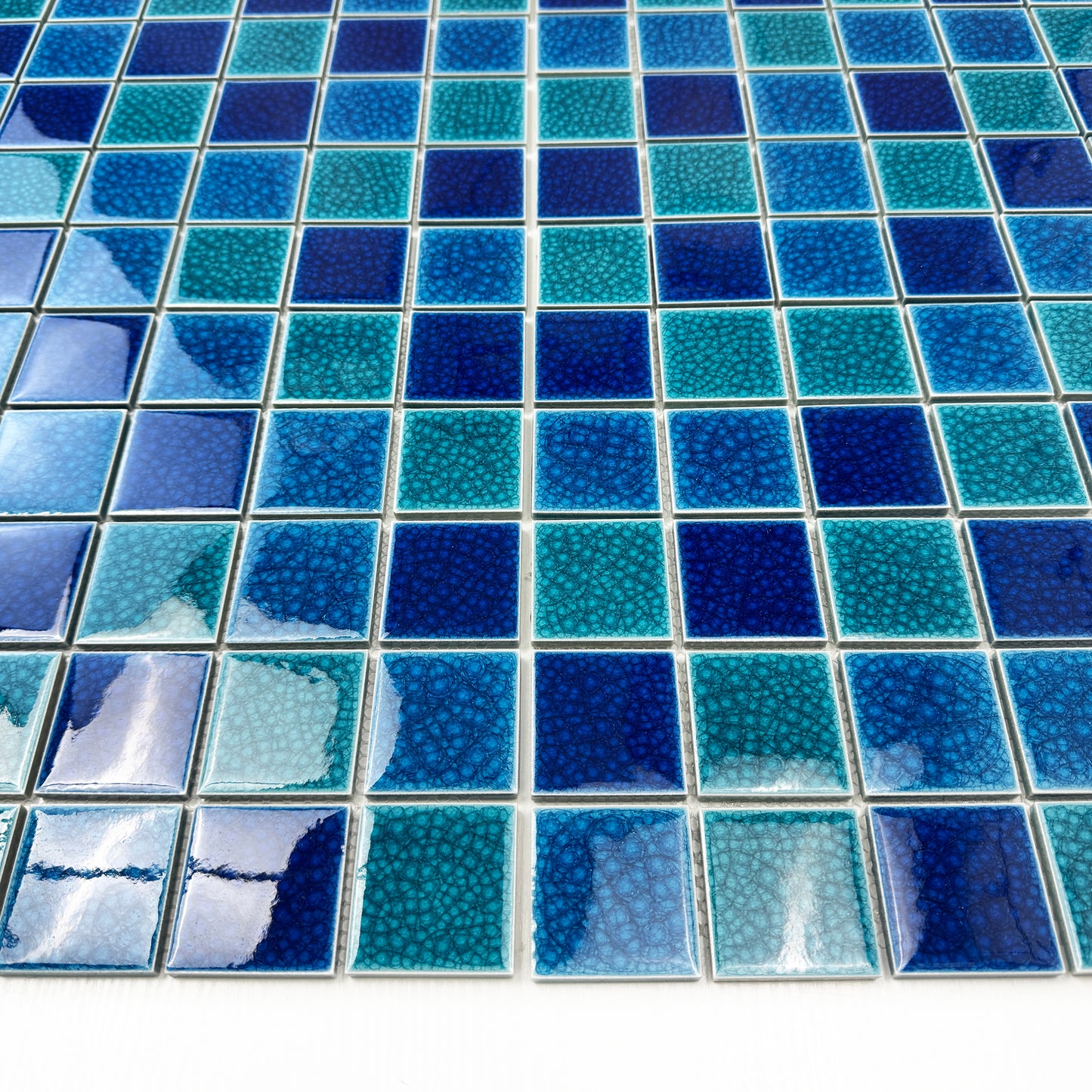 Oceanic Opal Series French Blue & Klein Blue & Tiffany Blue Mixed Double Crackle Porcelain Mosaic