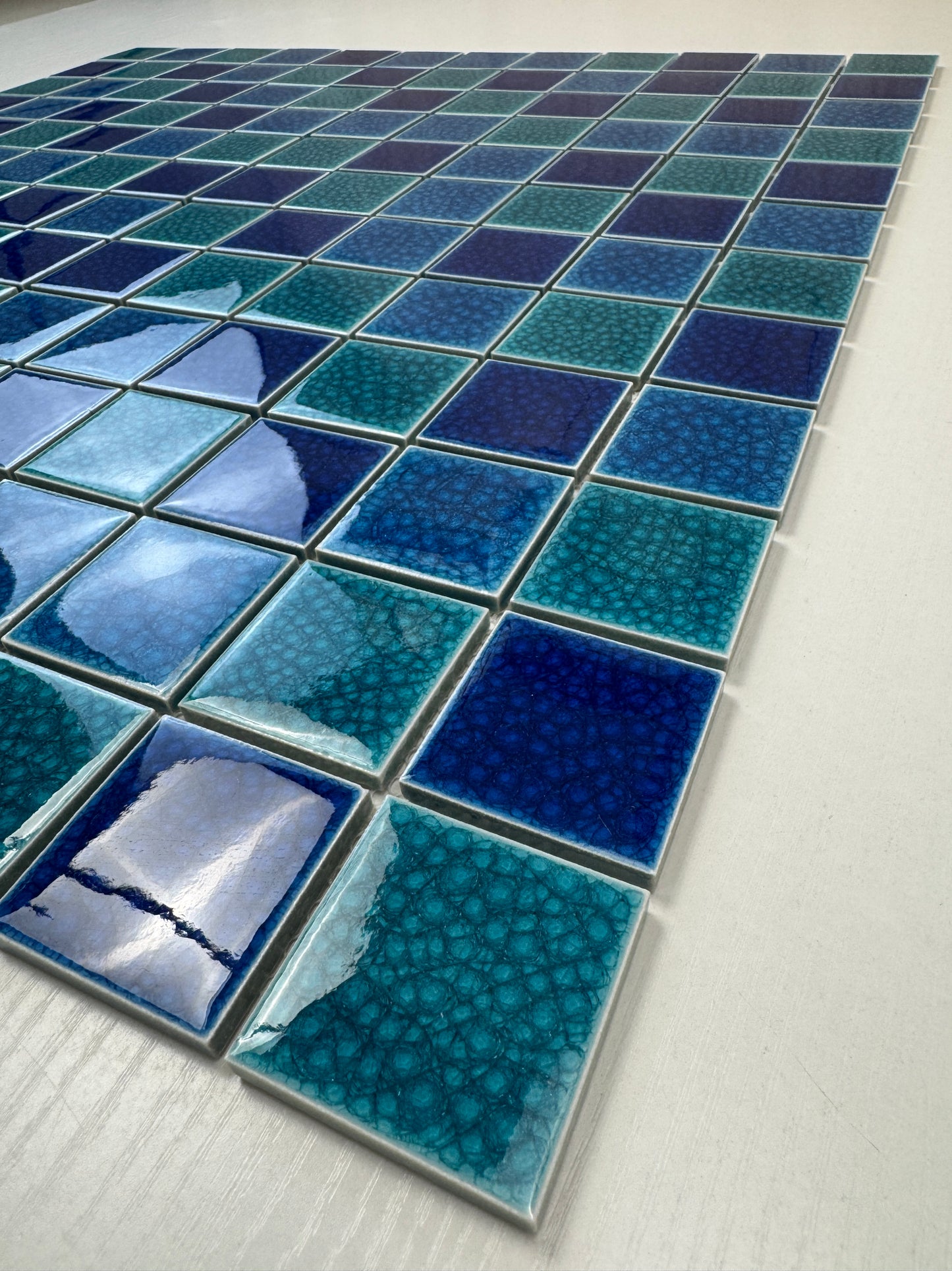 Oceanic Opal Series French Blue & Klein Blue & Tiffany Blue Mixed Double Crackle Porcelain Mosaic