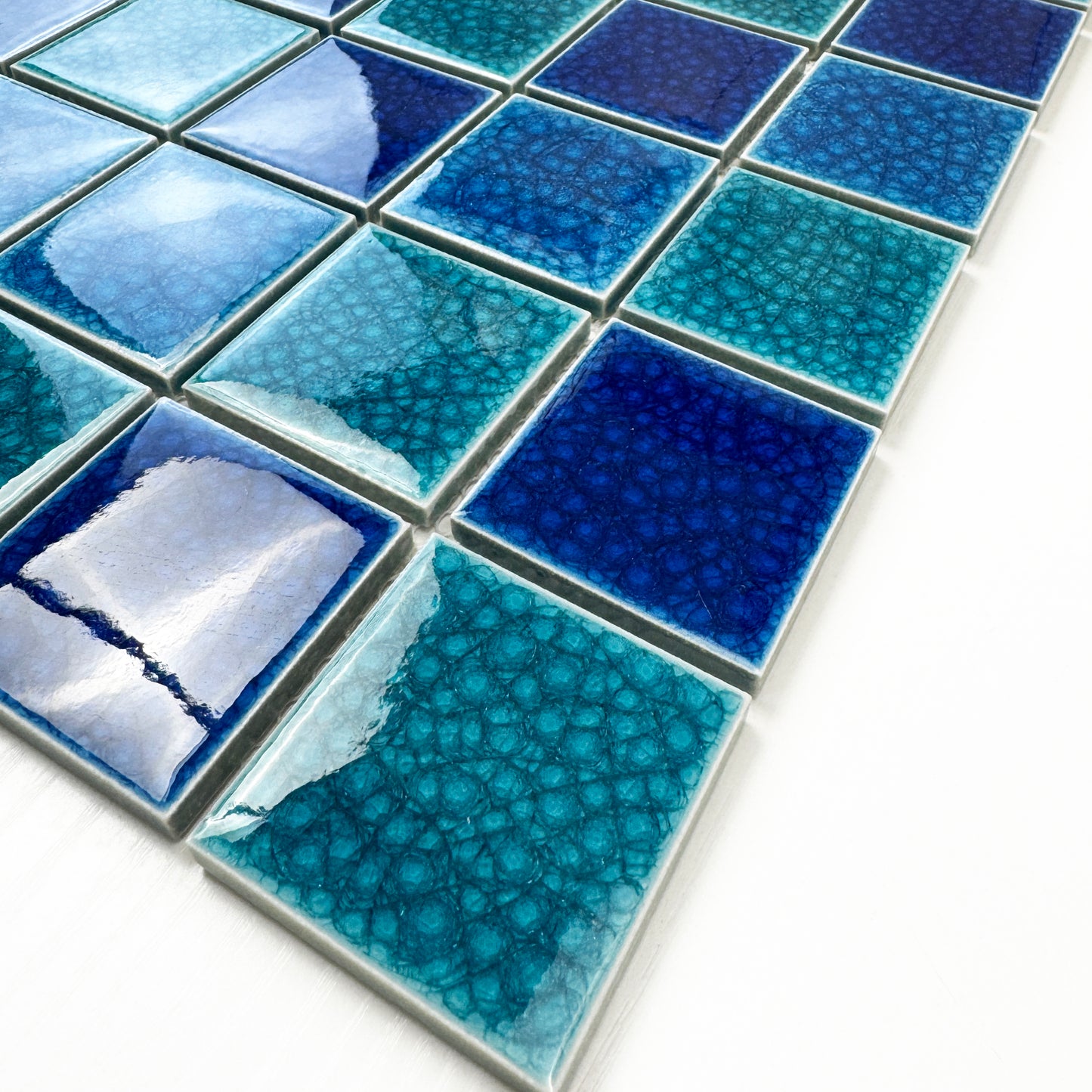 Oceanic Opal Series French Blue & Klein Blue & Tiffany Blue Mixed Double Crackle Porcelain Mosaic