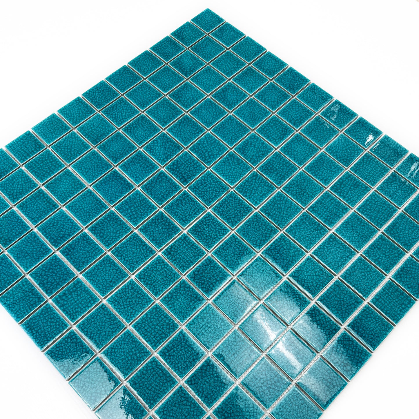 Oceanic Opal Series Tiffany Blue Double Crackle Porcelain Mosaic