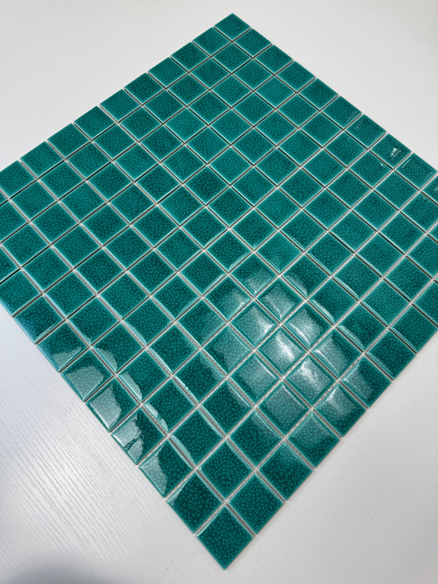 Oceanic Opal Series Teal Blue Convex Surface Crackle Porcelain Mosaic