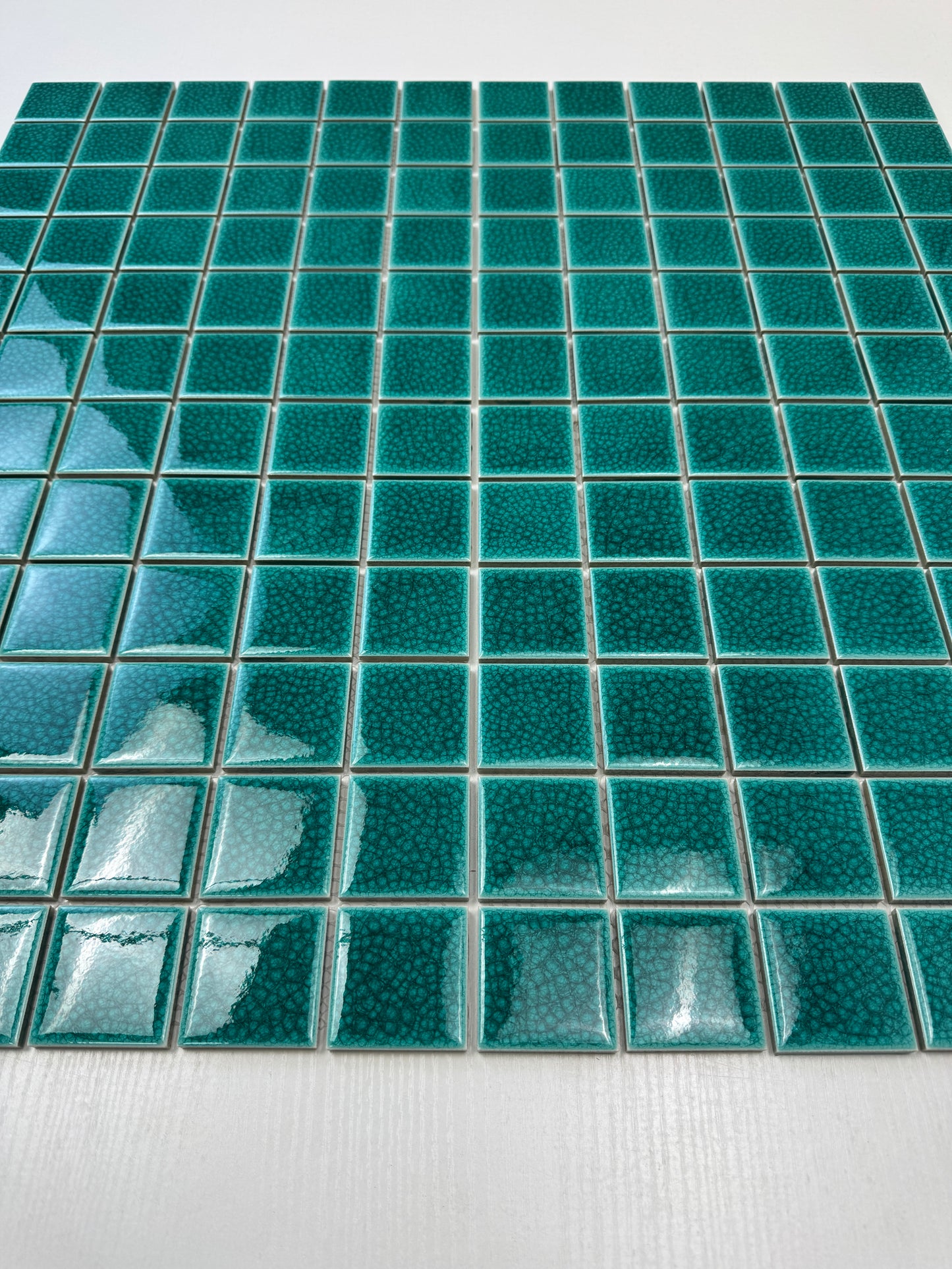 Oceanic Opal Series Teal Blue Convex Surface Crackle Porcelain Mosaic