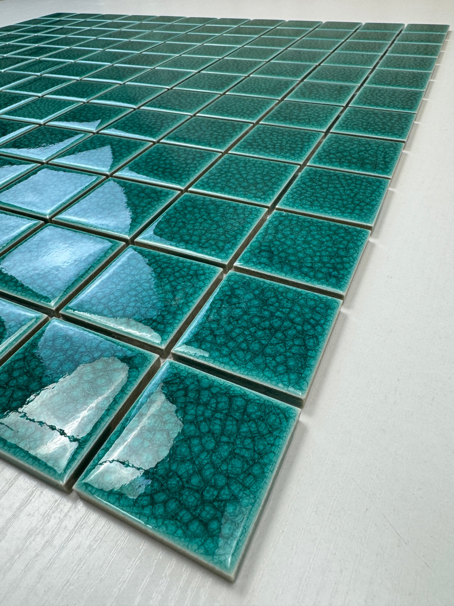 Oceanic Opal Series Teal Blue Convex Surface Crackle Porcelain Mosaic