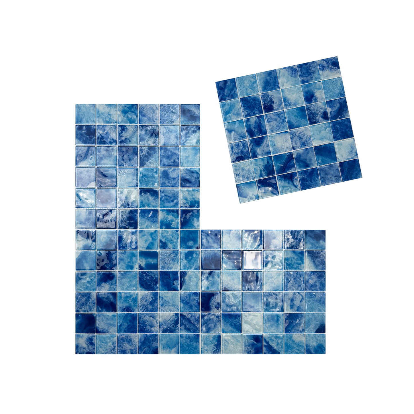 Marble Mirage Series Sky Blue & Ultra Marine Mixed Marble Transparent Texture Crystal Glass Mosaic