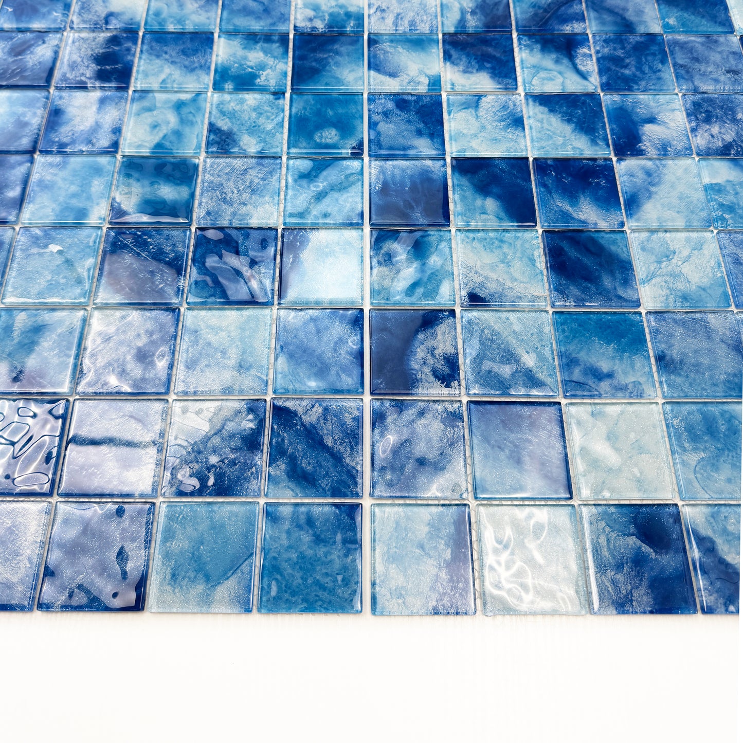 Marble Mirage Series Sky Blue & Ultra Marine Mixed Marble Transparent Texture Crystal Glass Mosaic