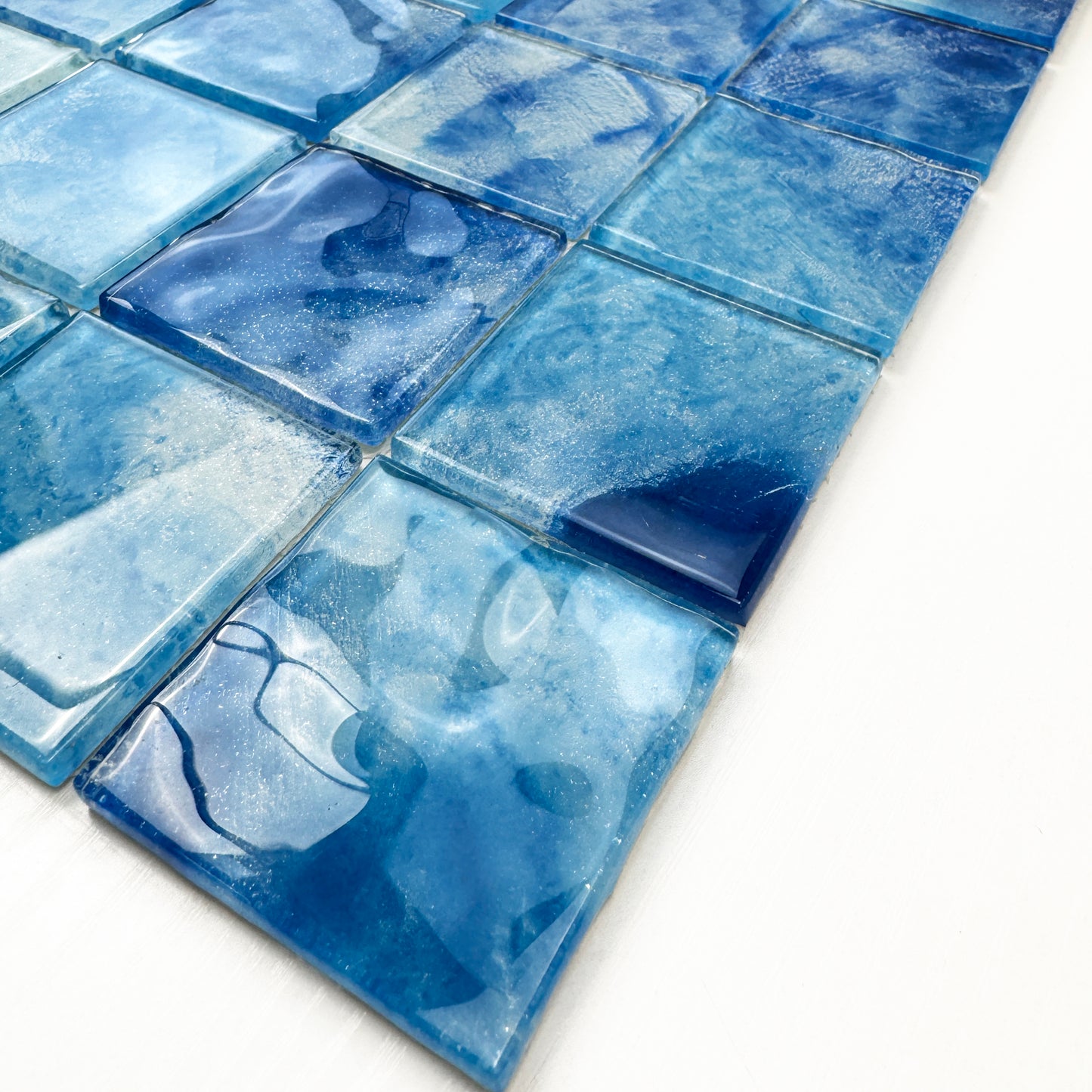 Marble Mirage Series Sky Blue & Ultra Marine Mixed Marble Transparent Texture Crystal Glass Mosaic