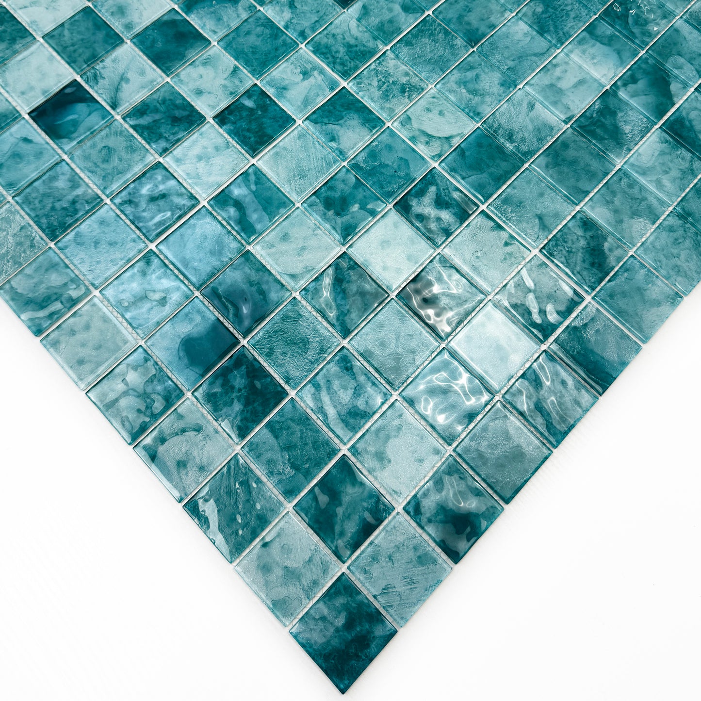 Marble Mirage Series Light Blue & Tiffany Blue Mixed Marble Transparent Texture Crystal Glass Mosaic