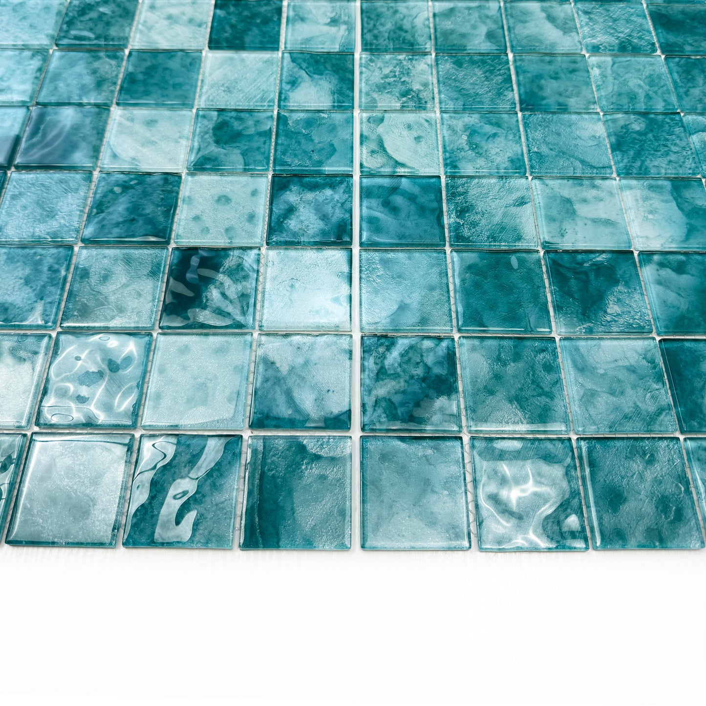 Marble Mirage Series Light Blue & Tiffany Blue Mixed Marble Transparent Texture Crystal Glass Mosaic