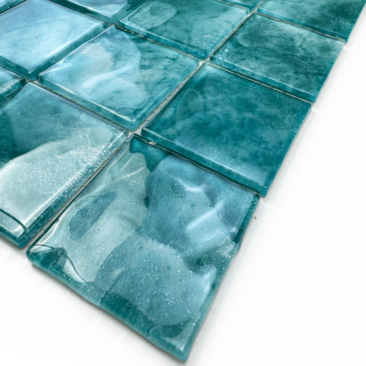 Marble Mirage Series Light Blue & Tiffany Blue Mixed Marble Transparent Texture Crystal Glass Mosaic