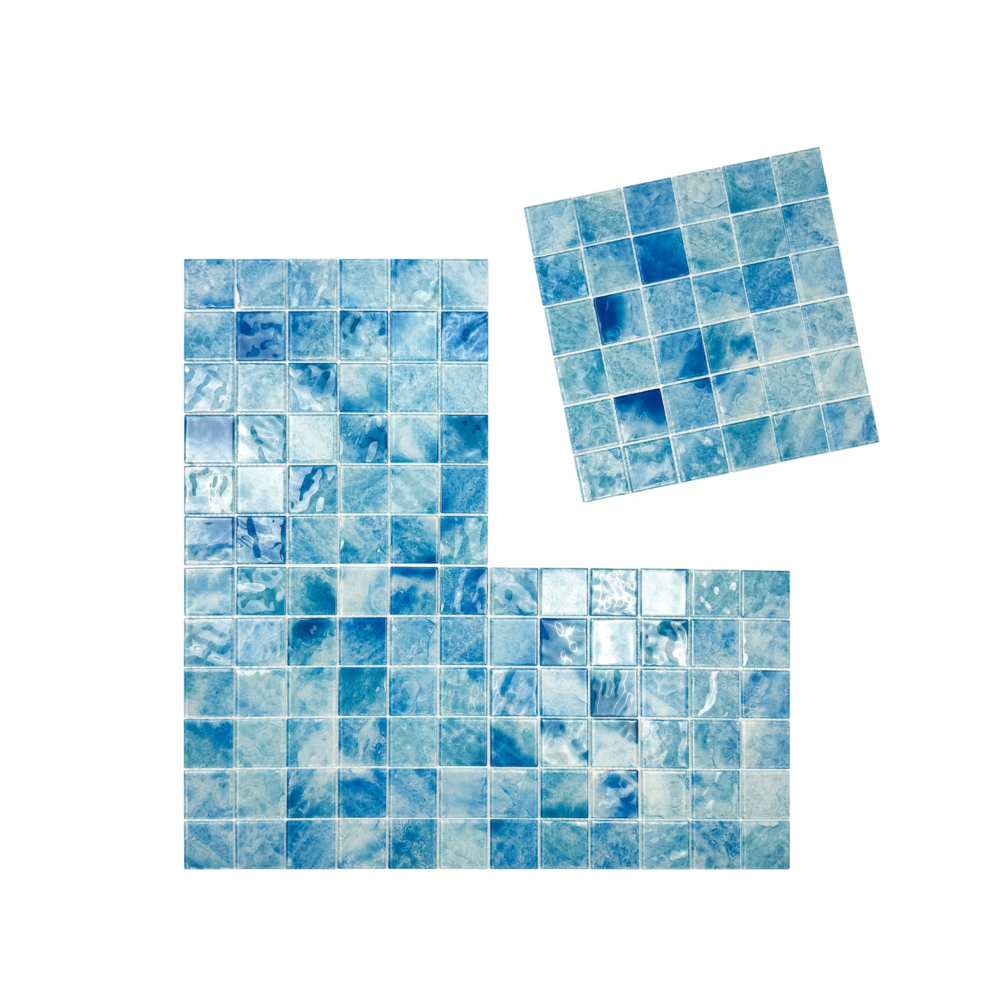 Marble Mirage Series Baby Blue & French Blue & Yale Blue Mixed Marble Transparent Texture Crystal Glass Mosaic