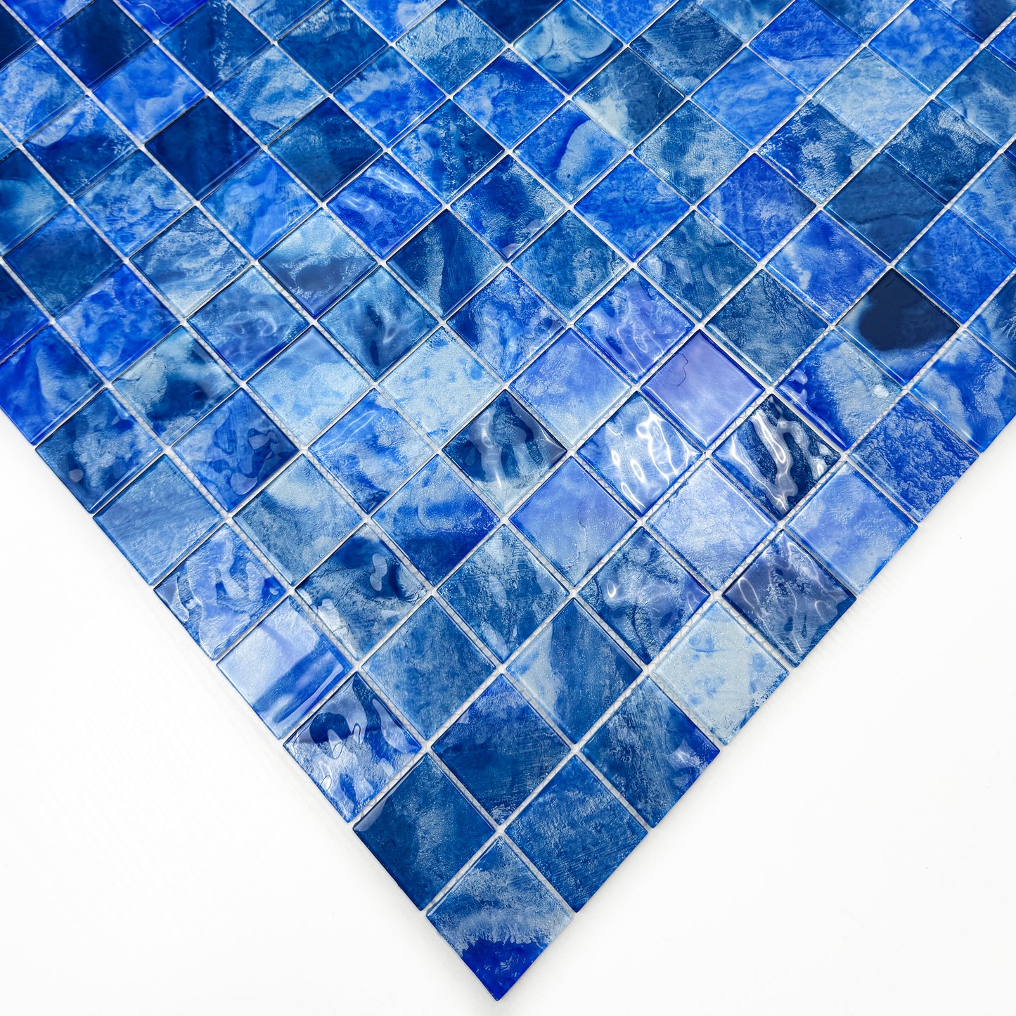 Marble Mirage Series Neon Blue & Yale Blue Mixed Marble Transparent Texture Crystal Glass Mosaic