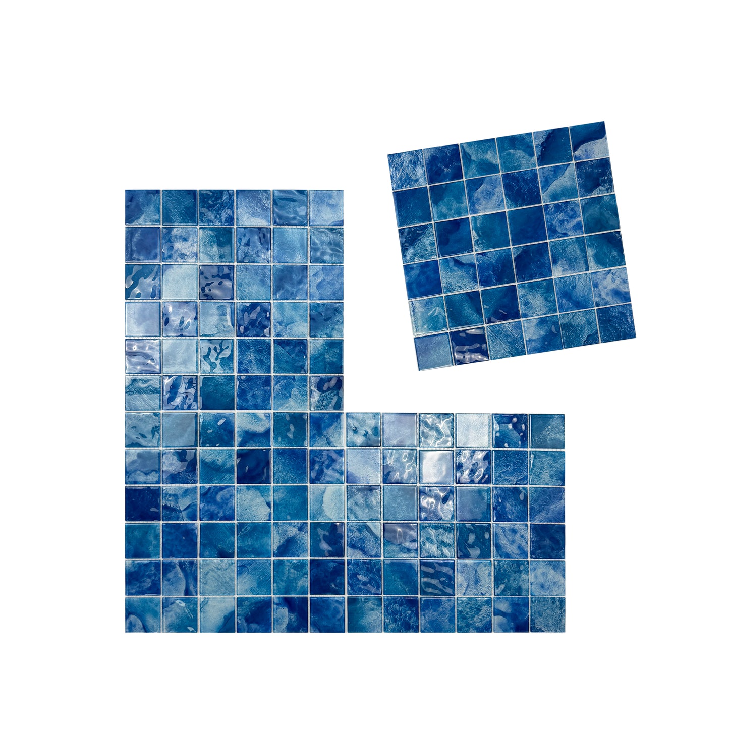 Marble Mirage Series Altramarine Blue & Cobalt Blue Mixed Marble Transparent Texture Crystal Glass Mosaic