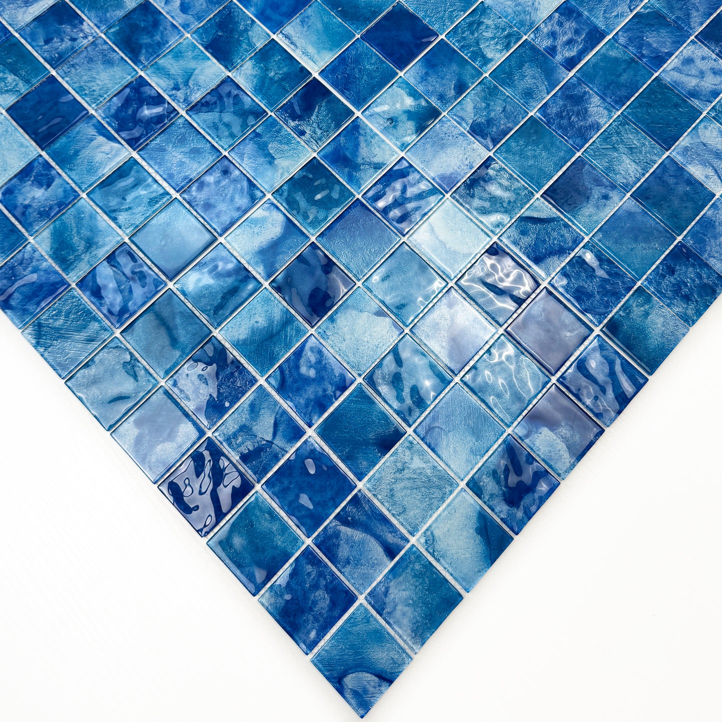 Marble Mirage Series Altramarine Blue & Cobalt Blue Mixed Marble Transparent Texture Crystal Glass Mosaic