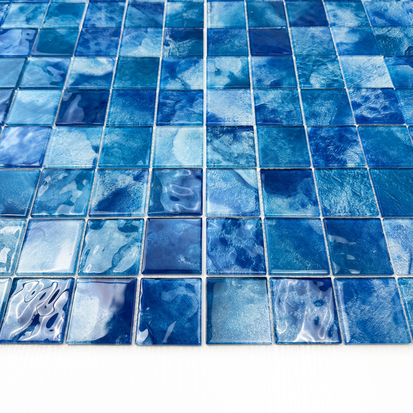 Marble Mirage Series Altramarine Blue & Cobalt Blue Mixed Marble Transparent Texture Crystal Glass Mosaic