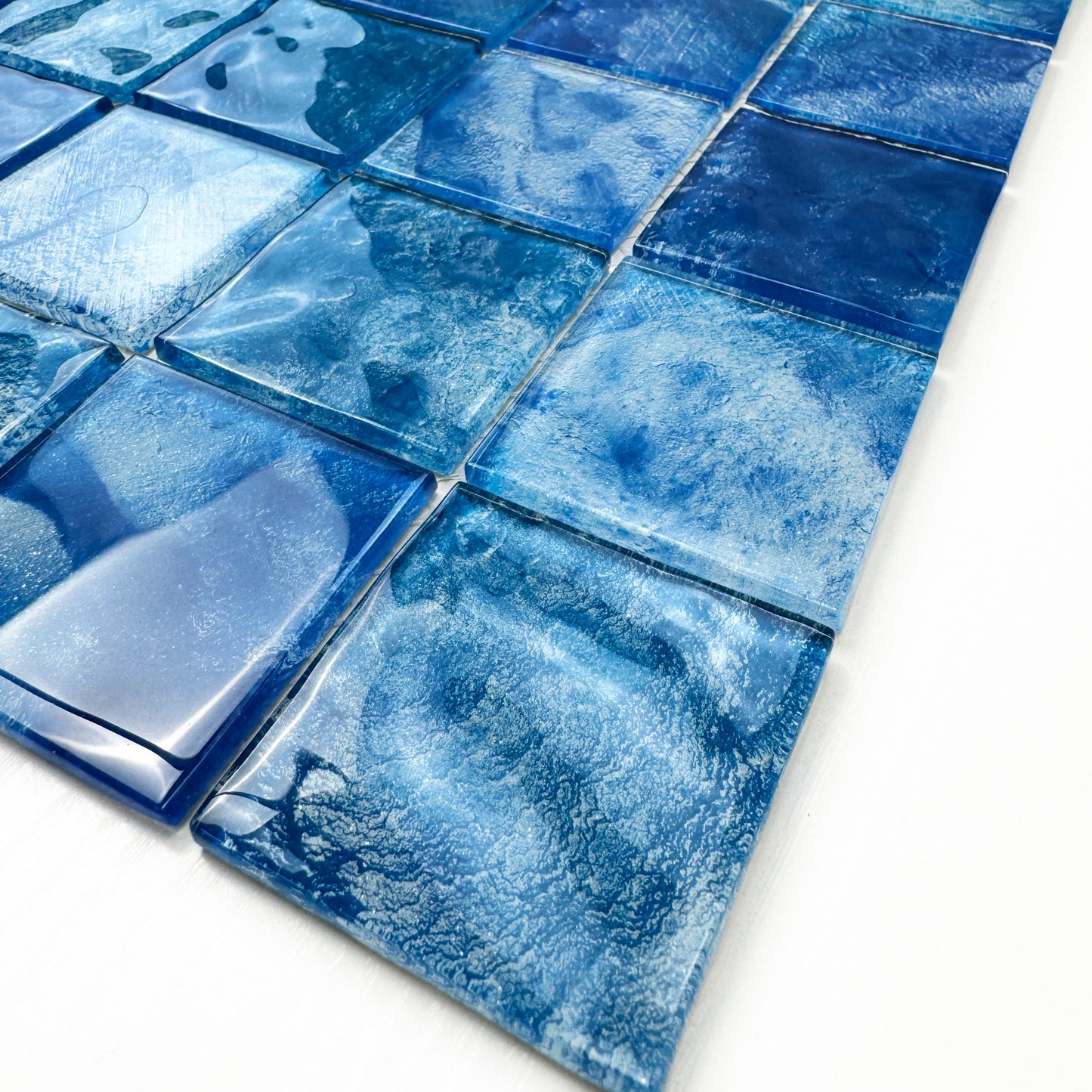 Marble Mirage Series Altramarine Blue & Cobalt Blue Mixed Marble Transparent Texture Crystal Glass Mosaic