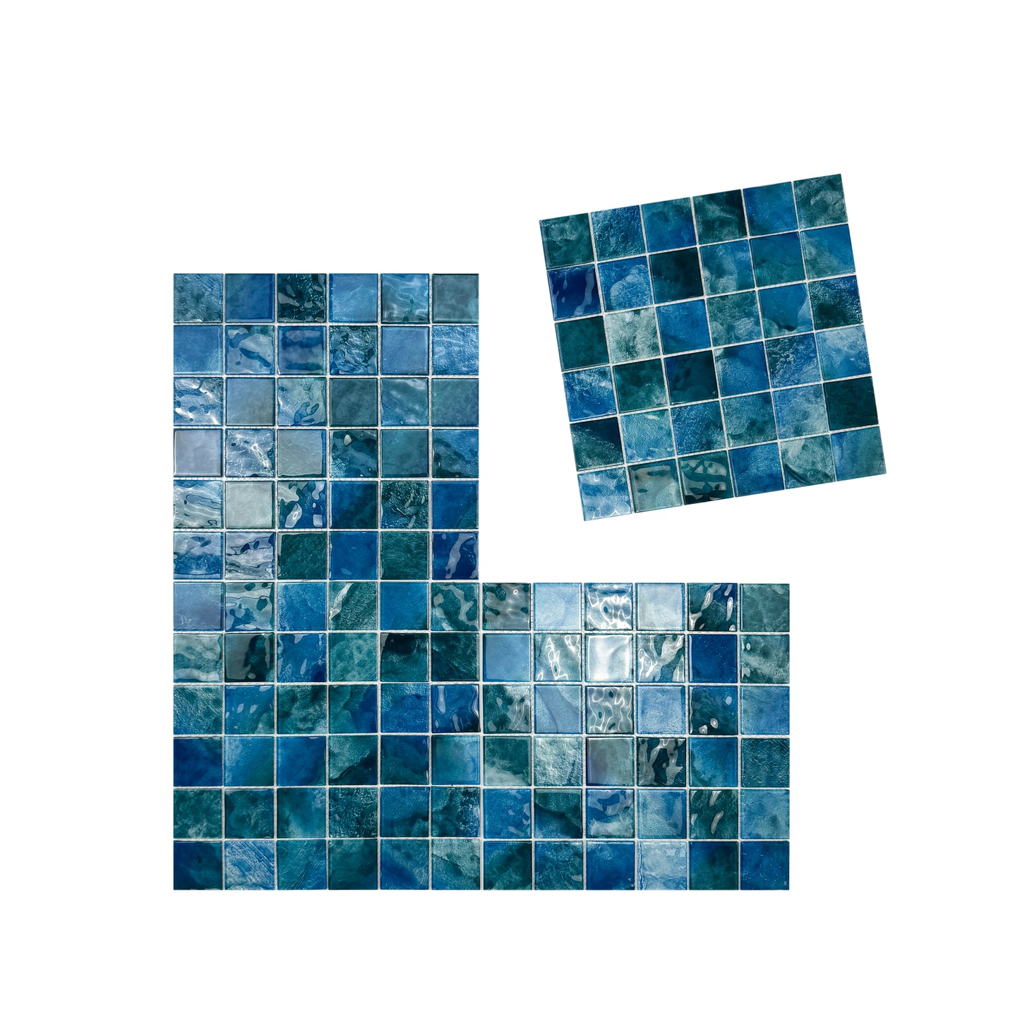Marble Mirage Series Cyan Blue & Sky Blue & Tiffany Blue Mixed Marble Transparent Texture Crystal Glass Mosaic
