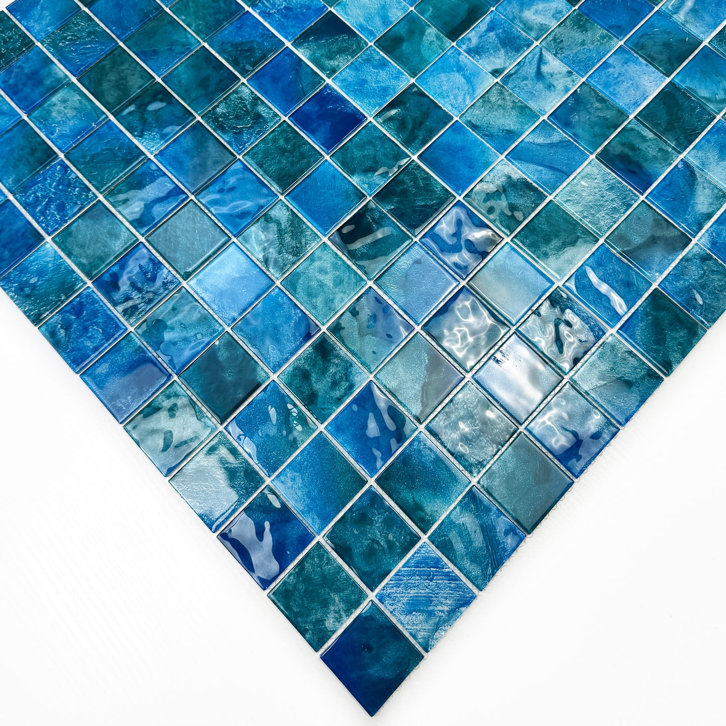 Marble Mirage Series Cyan Blue & Sky Blue & Tiffany Blue Mixed Marble Transparent Texture Crystal Glass Mosaic