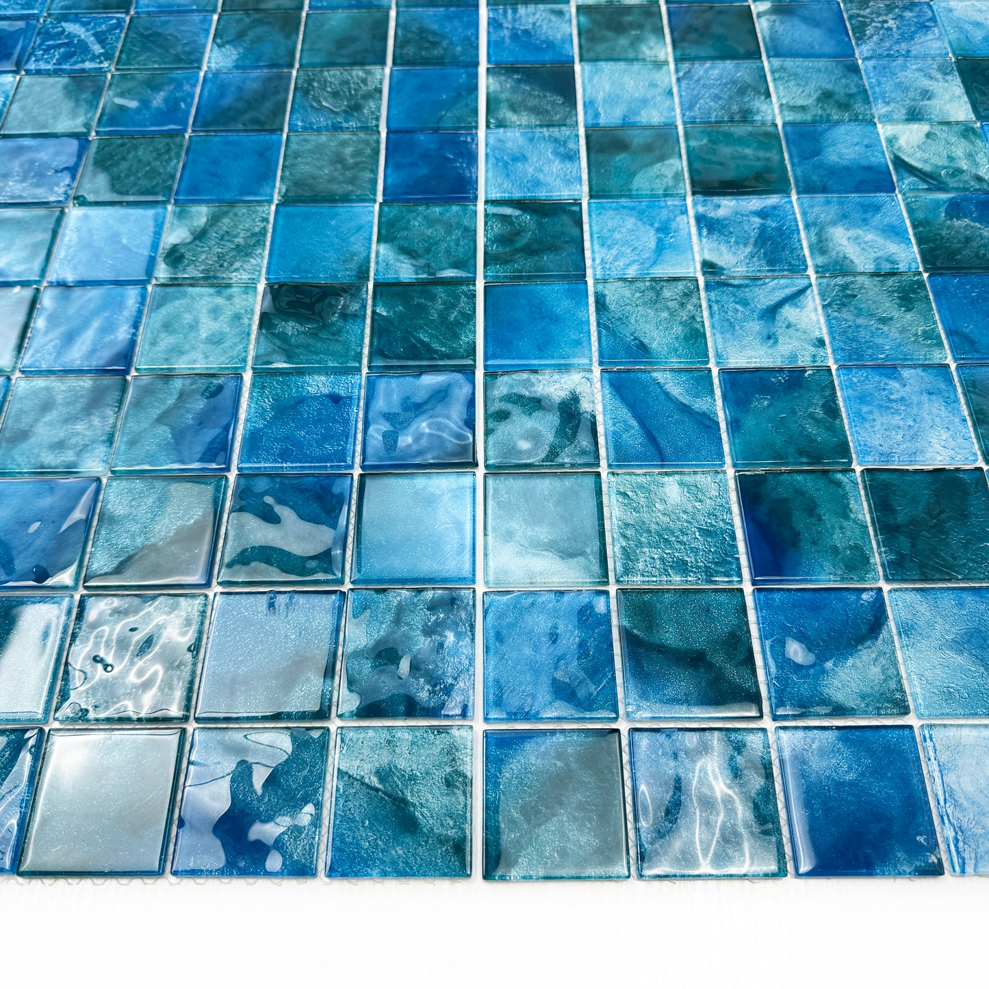 Marble Mirage Series Cyan Blue & Sky Blue & Tiffany Blue Mixed Marble Transparent Texture Crystal Glass Mosaic
