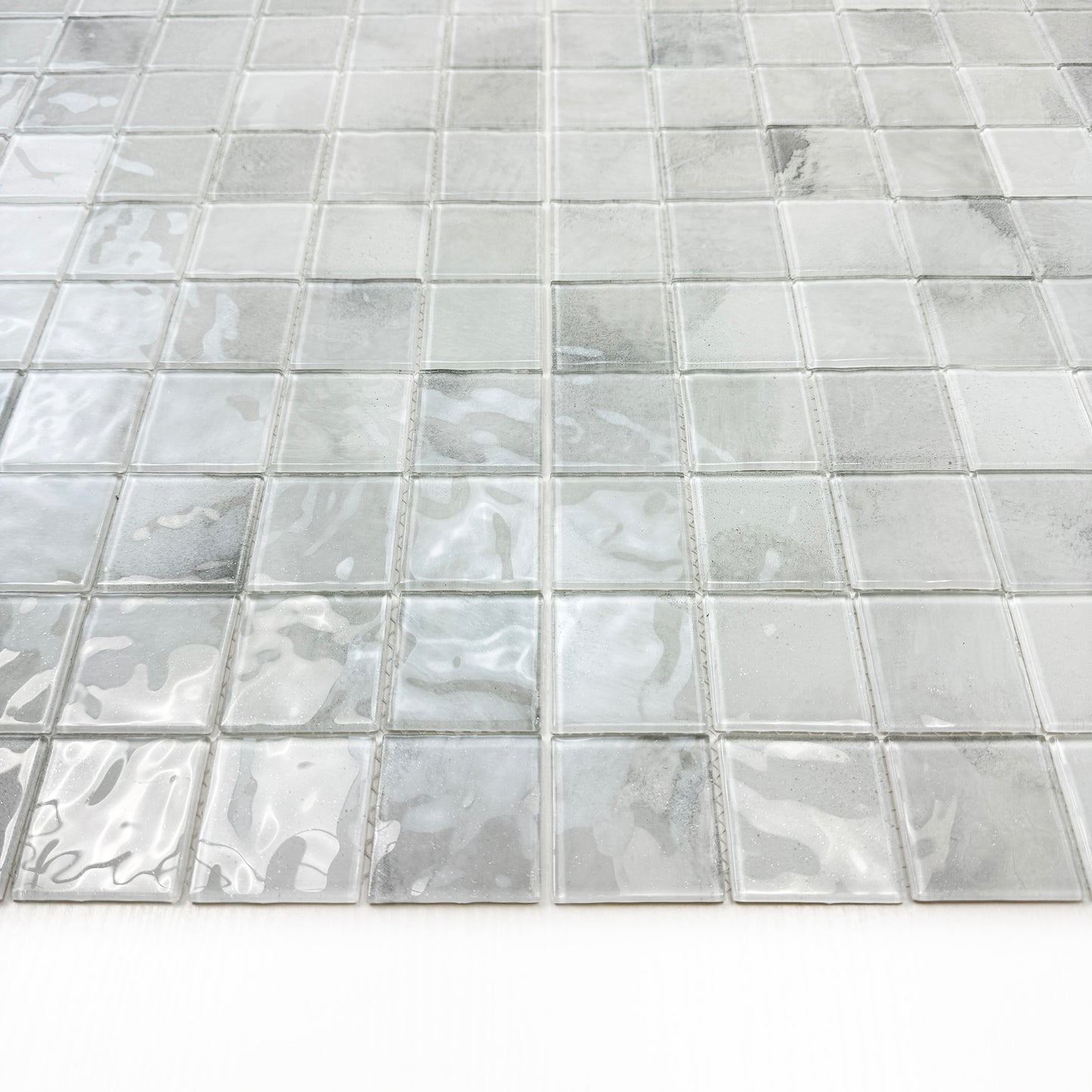 Marble Mirage Series Cotton White & Chiffon White Mixed Marble Transparent Textures Crystal Glass Mosaic