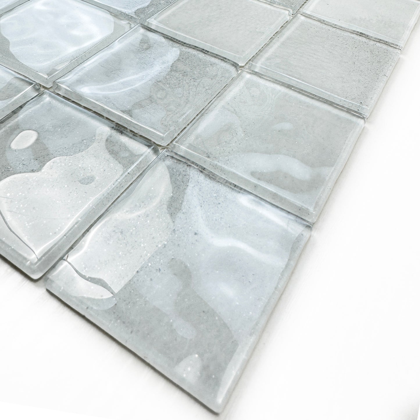 Marble Mirage Series Cotton White & Chiffon White Mixed Marble Transparent Textures Crystal Glass Mosaic