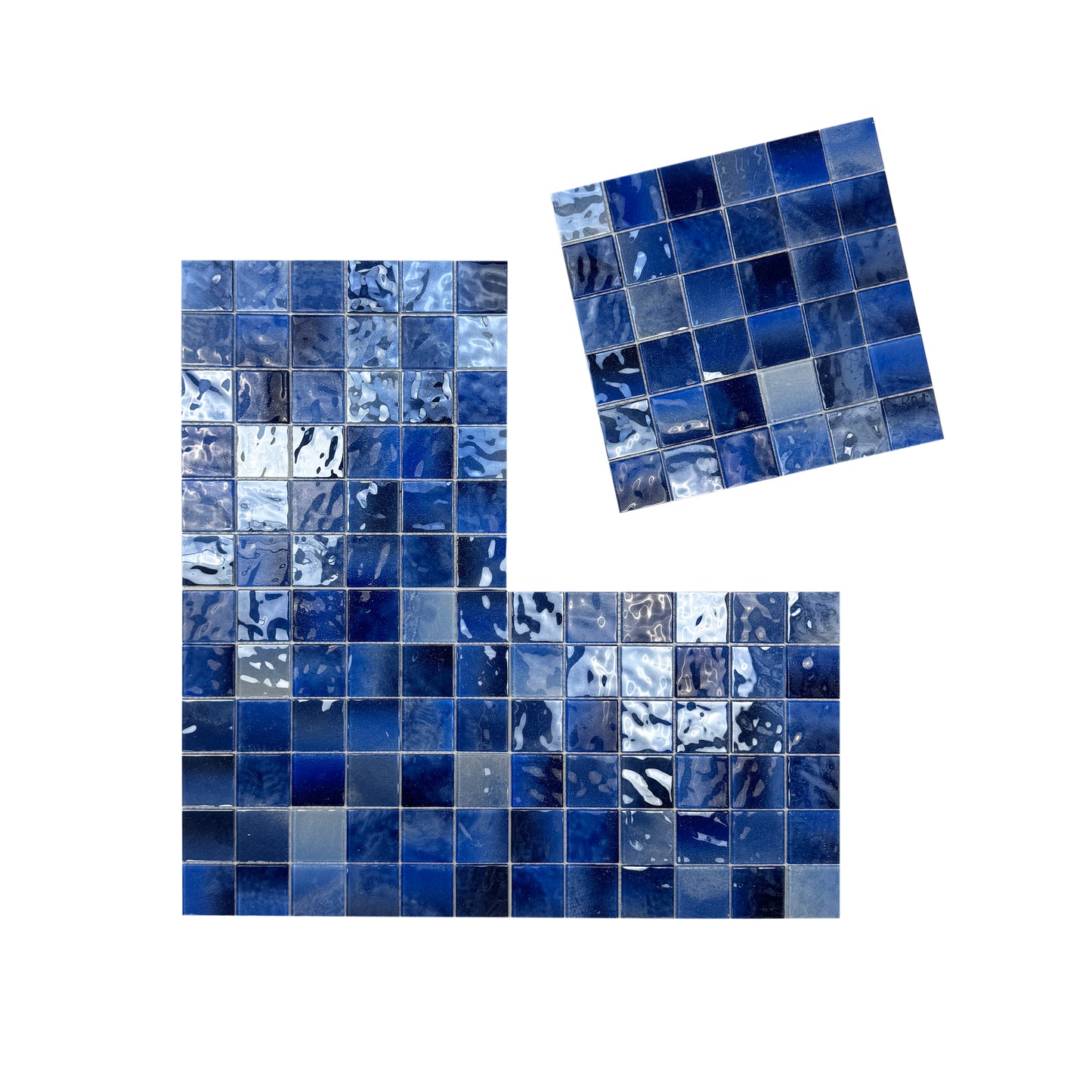Marble Mirage Series Light Blue & Navy Blue & Midnight Blue Mixed Marble Transparent Texture Crystal Glass Mosaic