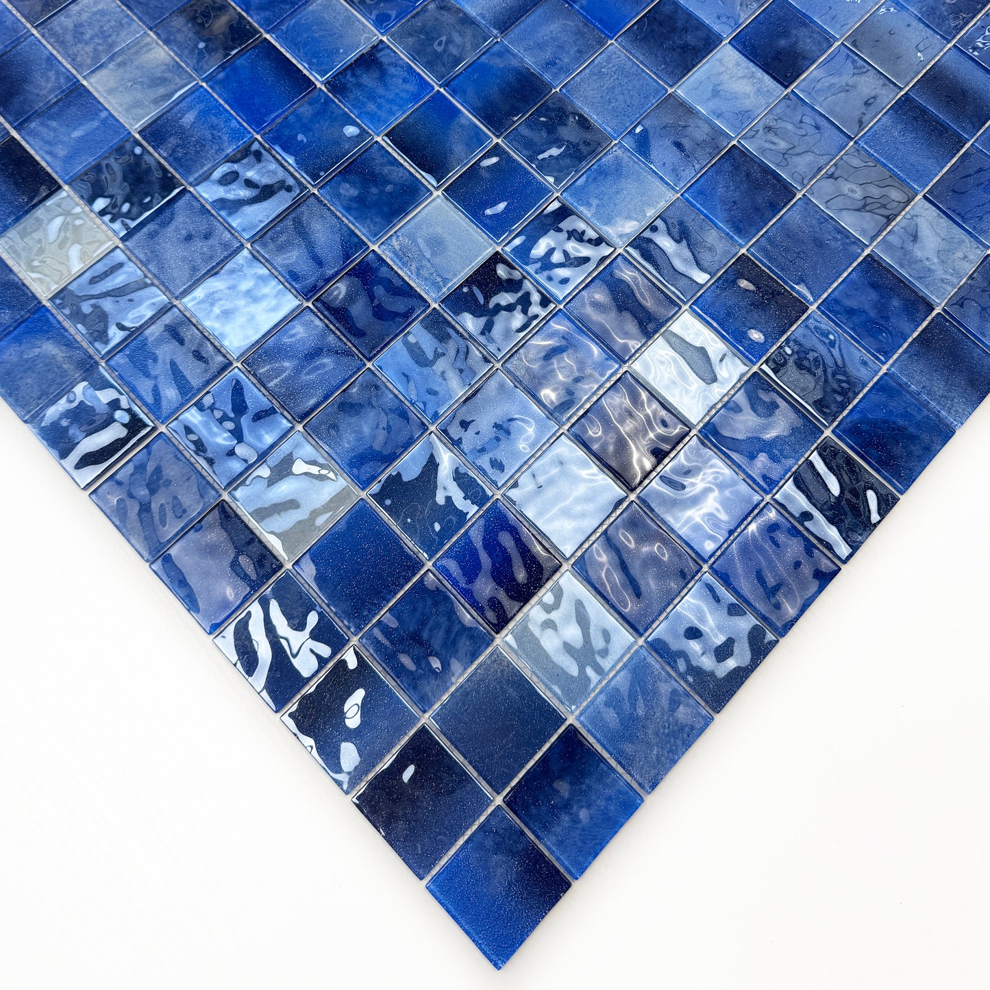 Marble Mirage Series Light Blue & Navy Blue & Midnight Blue Mixed Marble Transparent Texture Crystal Glass Mosaic