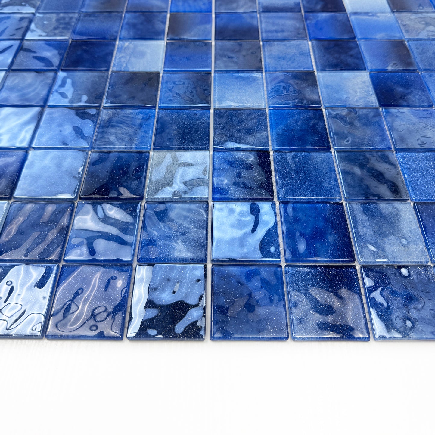 Marble Mirage Series Light Blue & Navy Blue & Midnight Blue Mixed Marble Transparent Texture Crystal Glass Mosaic