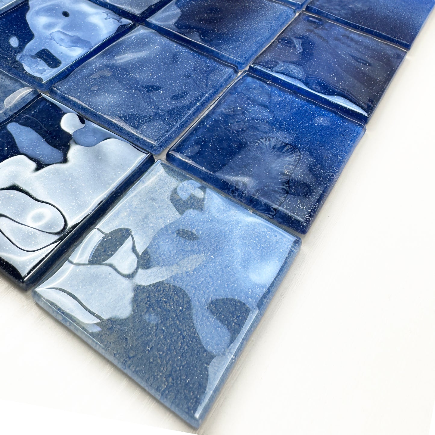 Marble Mirage Series Light Blue & Navy Blue & Midnight Blue Mixed Marble Transparent Texture Crystal Glass Mosaic