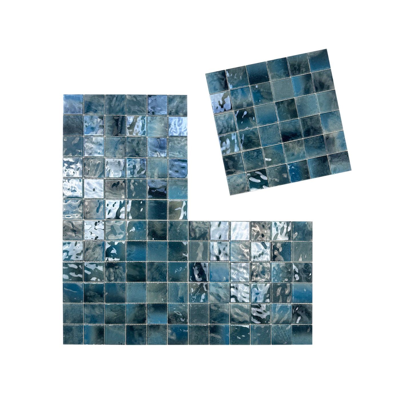 Marble Mirage Series Baby Blue & Tiffany Blue & Sapphire Blue Mixed Marble Transparent Textures Crystal Glass Mosaic