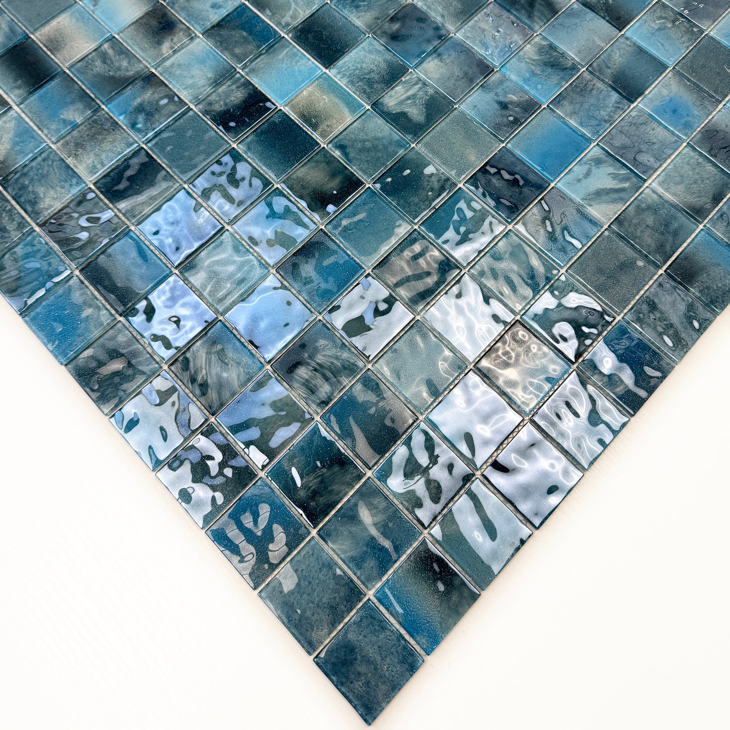 Marble Mirage Series Baby Blue & Tiffany Blue & Sapphire Blue Mixed Marble Transparent Textures Crystal Glass Mosaic