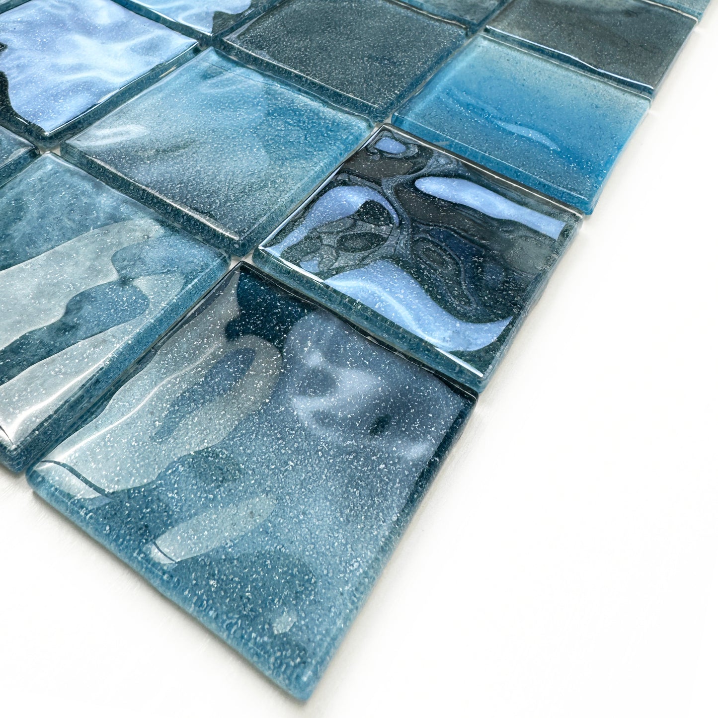 Marble Mirage Series Baby Blue & Tiffany Blue & Sapphire Blue Mixed Marble Transparent Textures Crystal Glass Mosaic