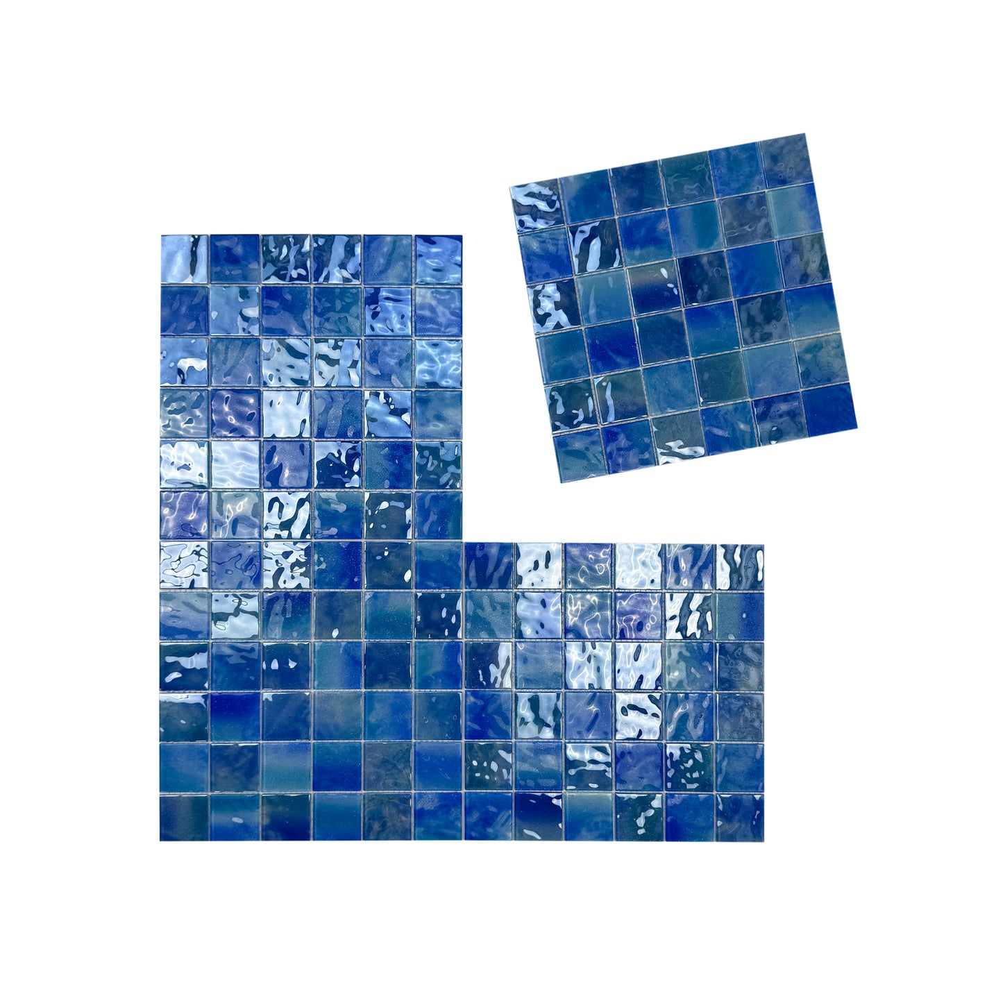 Marble Mirage Series Baby Blue & Neon Blue & Navy Blue Mixed Marble Transparent Textures Crystal Glass Mosaic