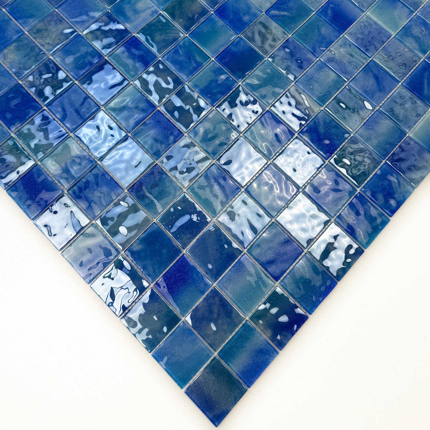 Marble Mirage Series Baby Blue & Neon Blue & Navy Blue Mixed Marble Transparent Textures Crystal Glass Mosaic