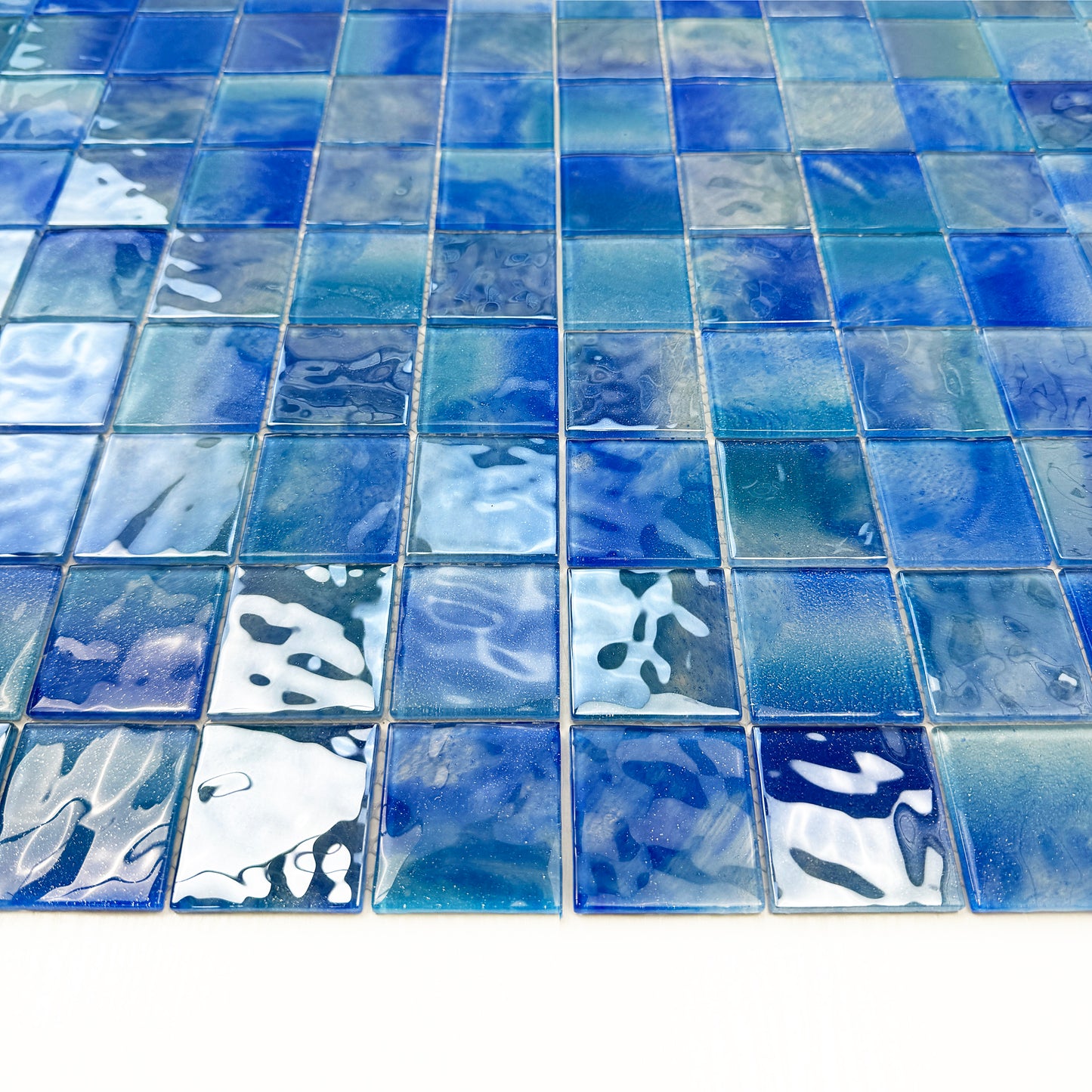 Marble Mirage Series Baby Blue & Neon Blue & Navy Blue Mixed Marble Transparent Textures Crystal Glass Mosaic