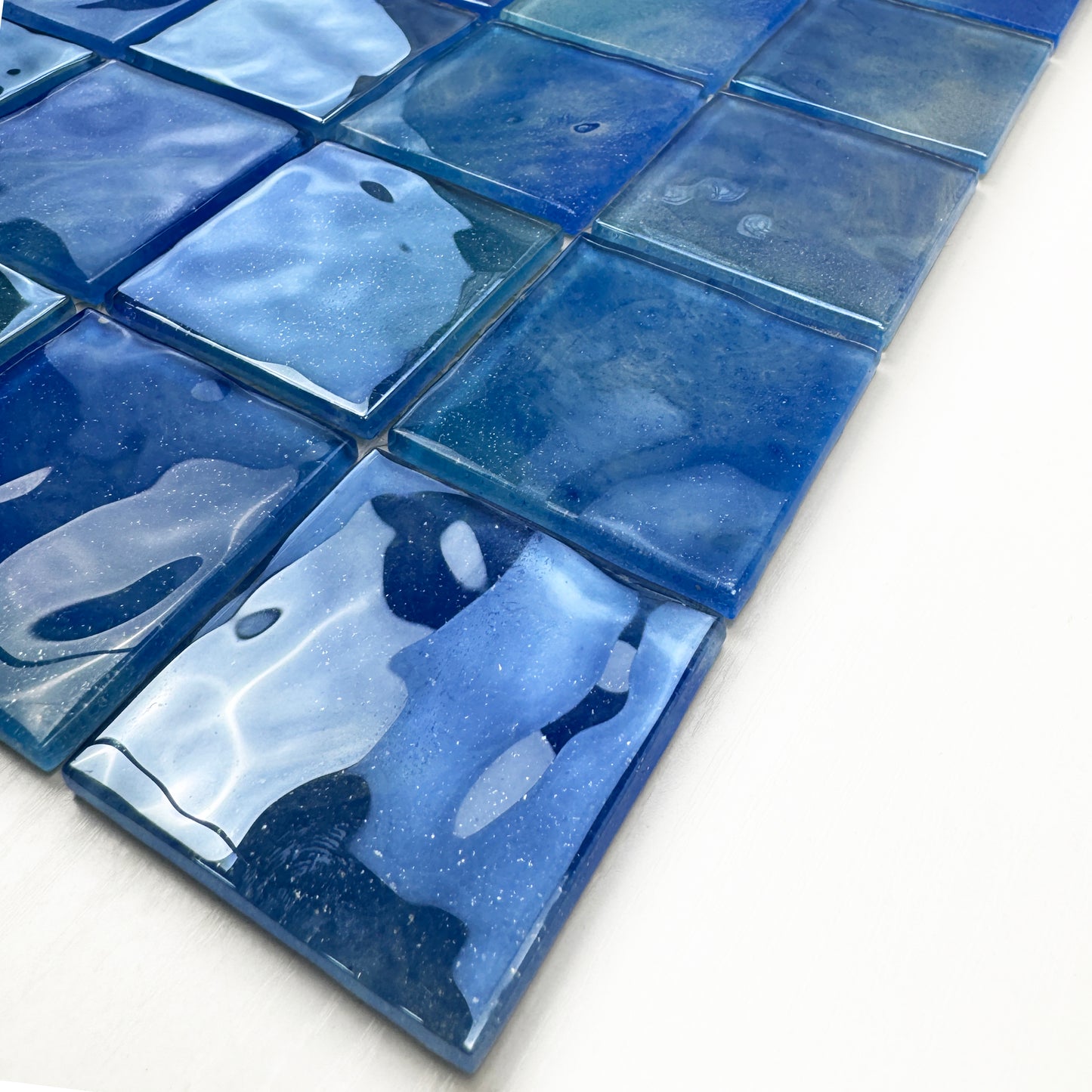 Marble Mirage Series Baby Blue & Neon Blue & Navy Blue Mixed Marble Transparent Textures Crystal Glass Mosaic