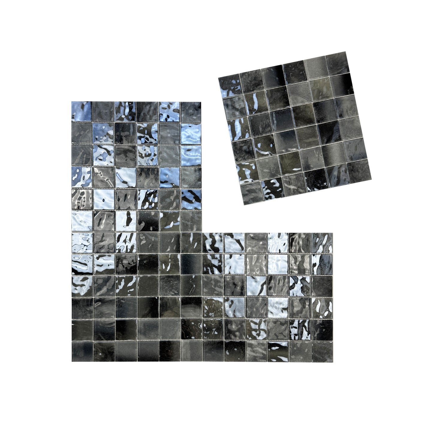 Marble Mirage Series Seal Grey & Iron Grey & Black Mixed Marble Transparent Textures Crystal Glass Mosaic( Chip Size: 48X48X4 mm , 11pcs/sqm, per sqm selling)